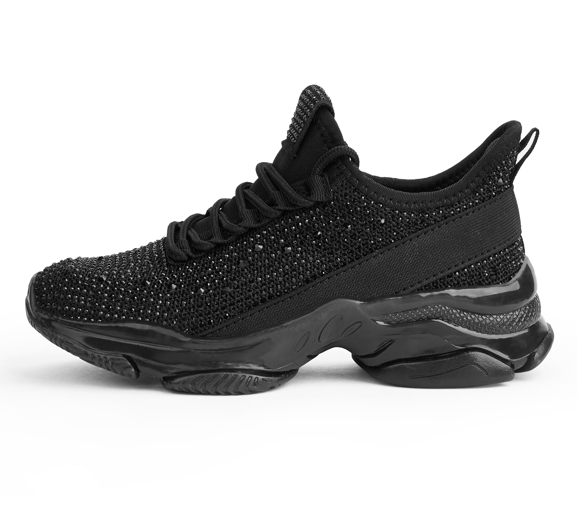 Girls Rhinestone Slip-On Sneakers - Kids Sparkly Lightweight Tennis Shoes with Jelly Sole & 1.57" Platform