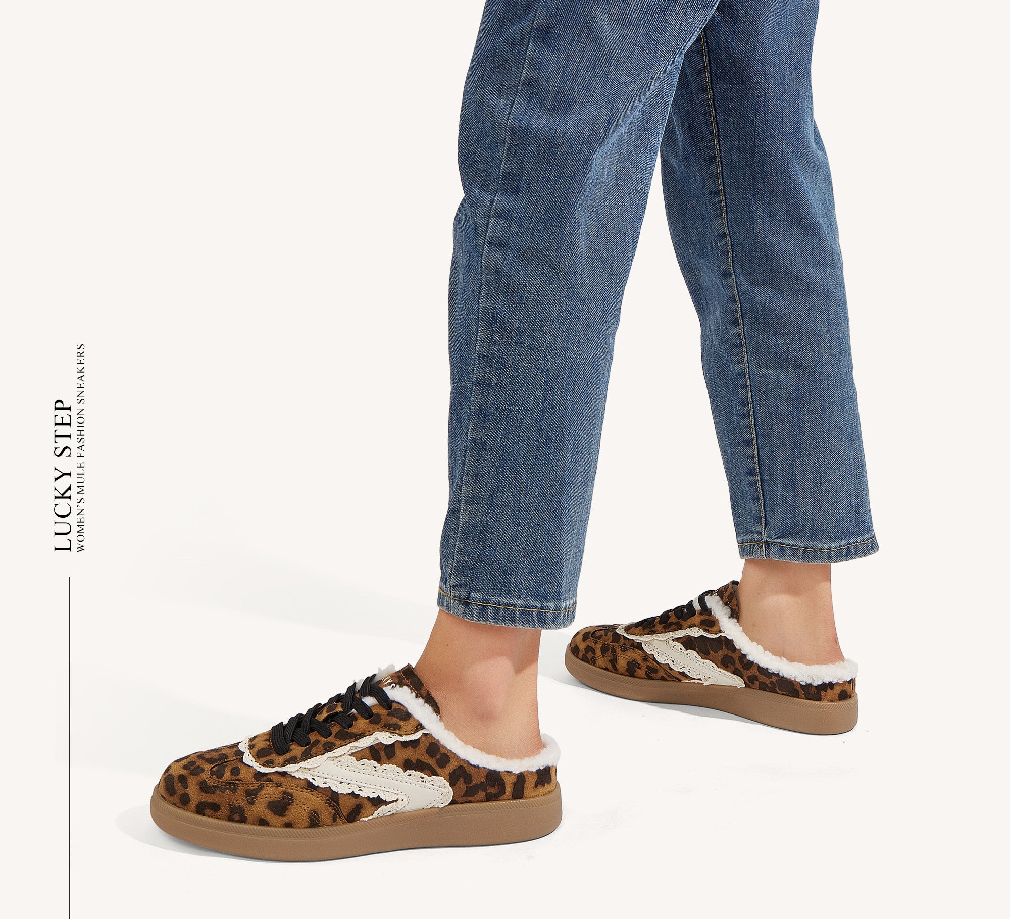 Plush Mule Sneakers-Women's Slip-On Winter Casual Shoes