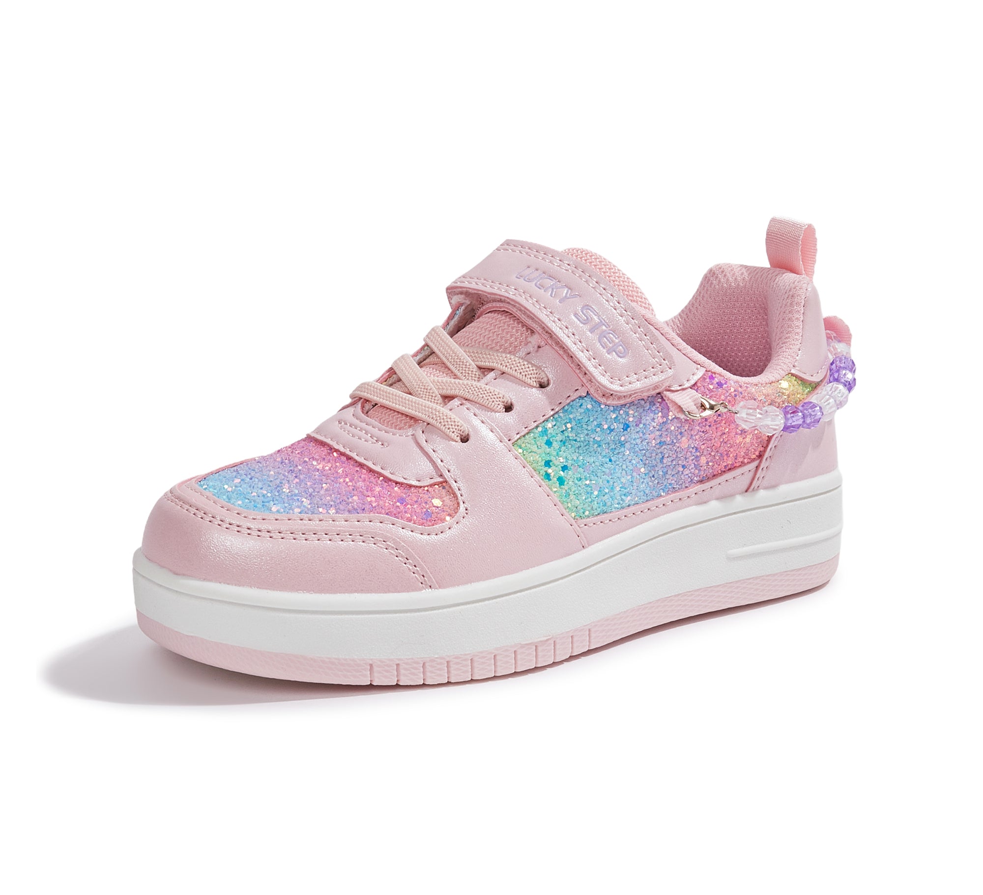Girls' Glitter Sneakers | Slip-On Sparkly Hook & Loop Kids Shoes