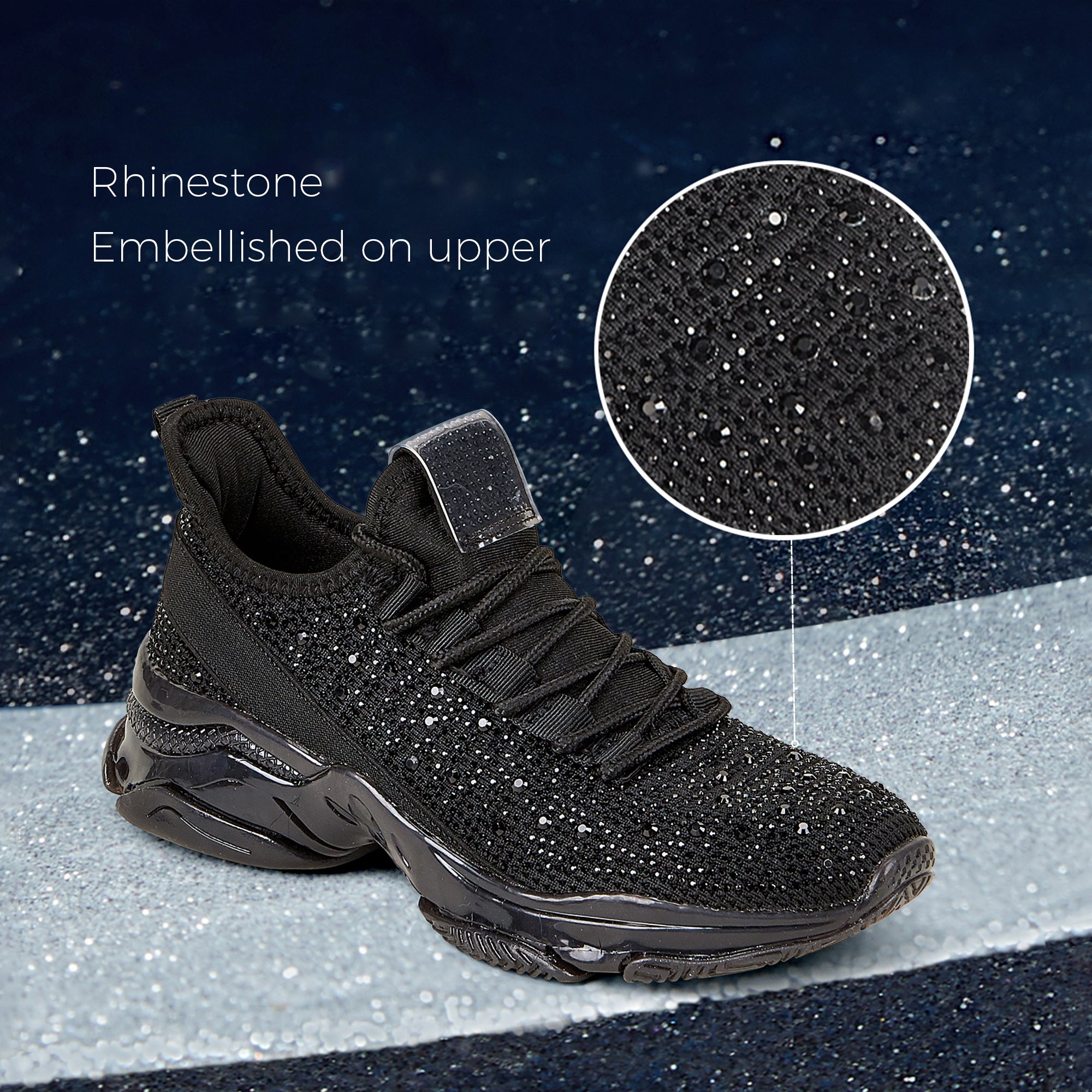 Lucky Step Rhinestone Mesh Slip-On Sneakers