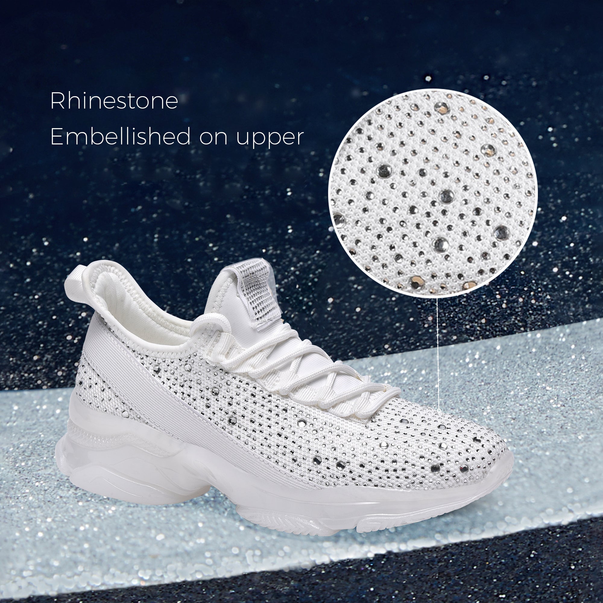 Lucky Step Rhinestone Mesh Slip-On Sneakers