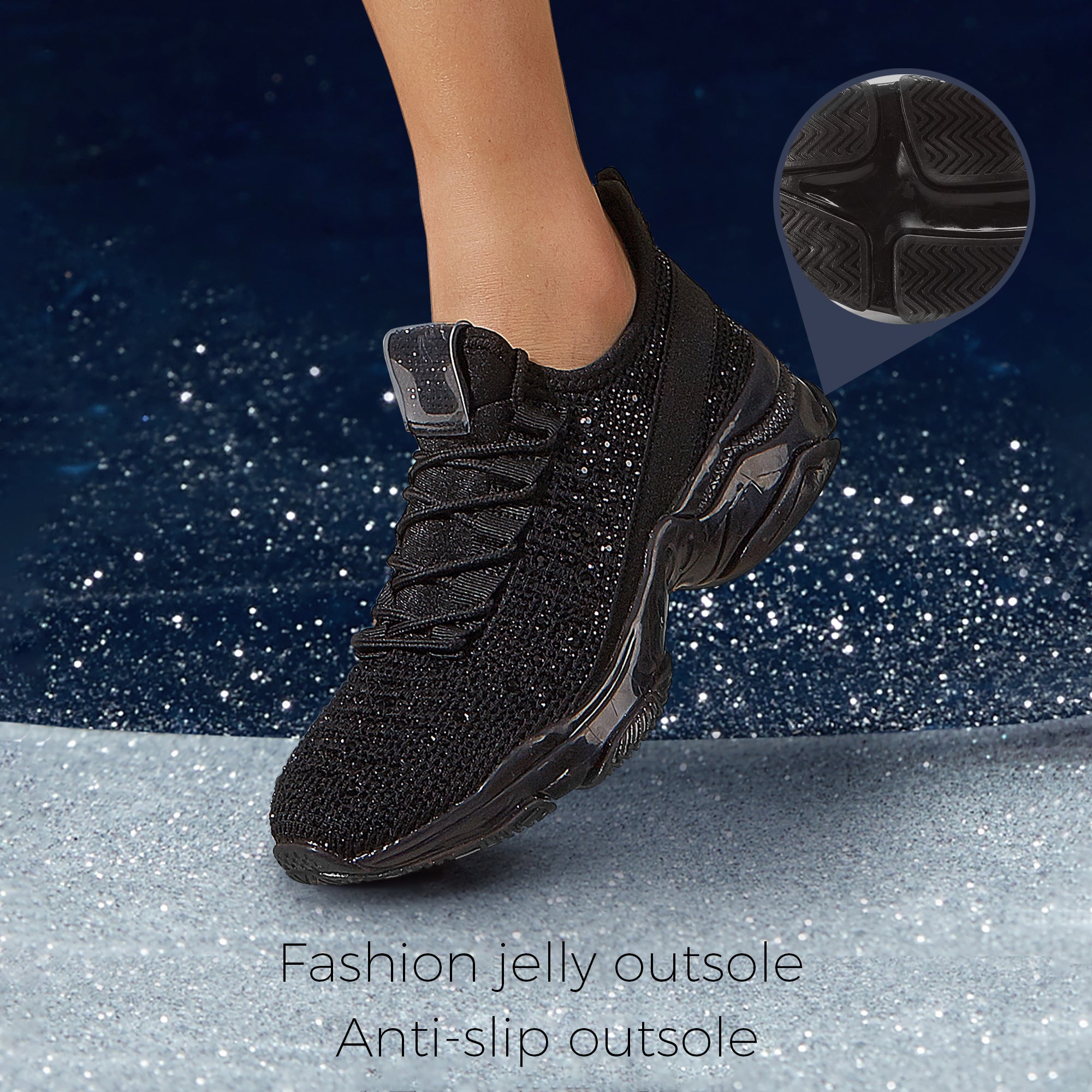 Lucky Step Rhinestone Mesh Slip-On Sneakers