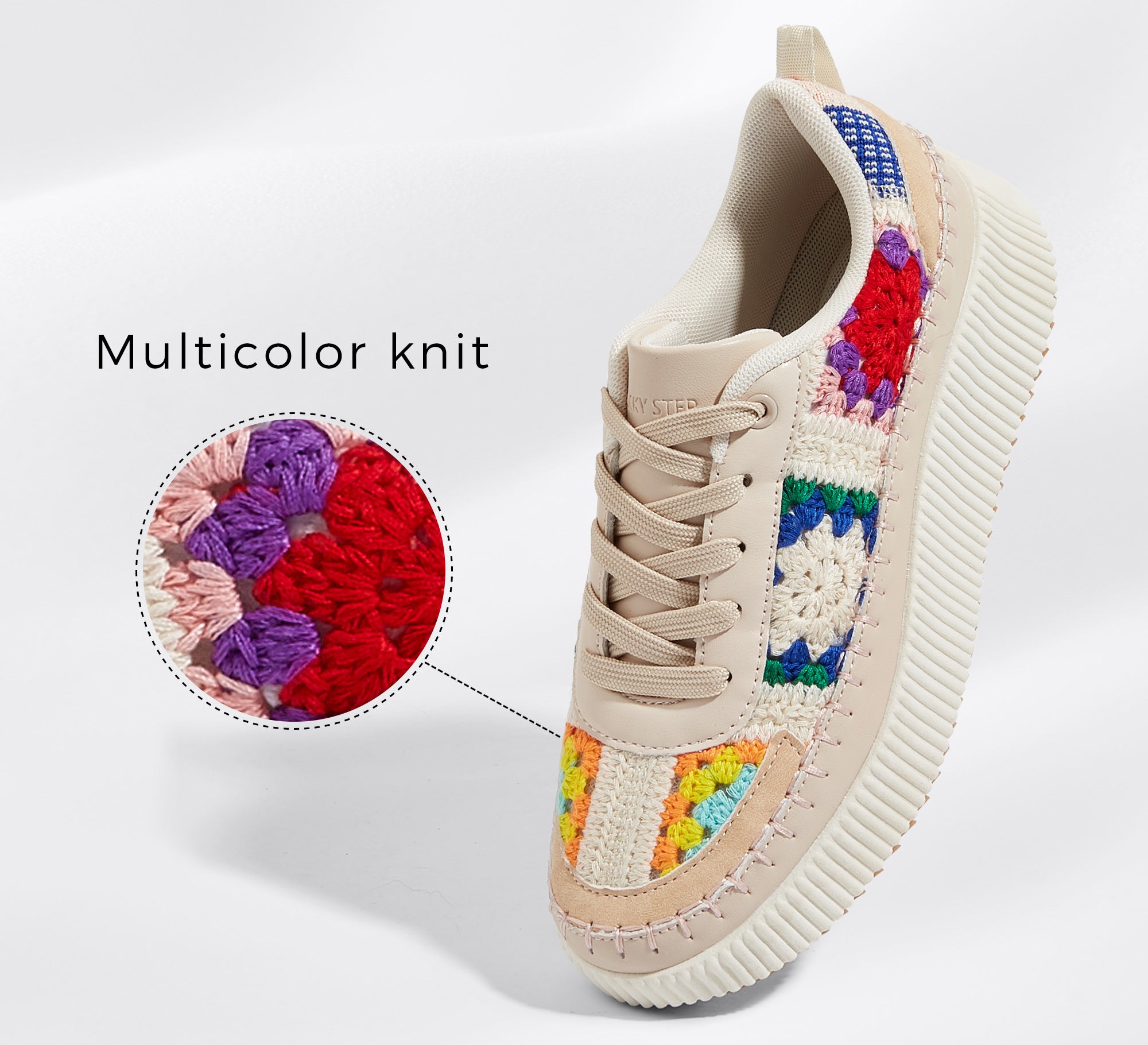 Women's Chunky Platform Sneakers - Rhinestone Braided Walking Shoes
