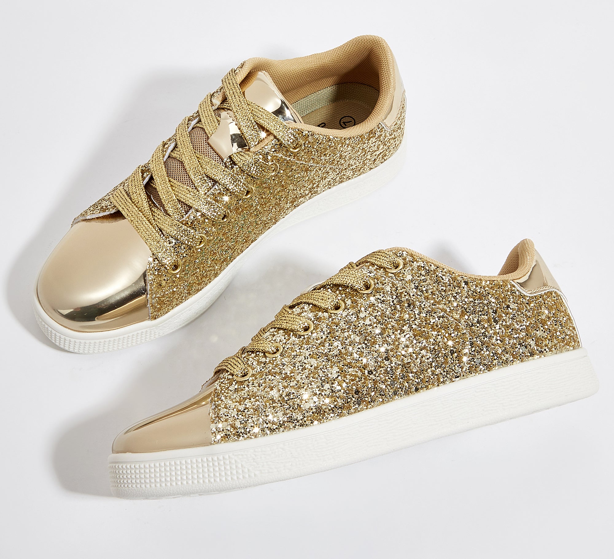 Women's Glitter Sneakers - Sparkly Bling Fashion Lace-Up Shoes