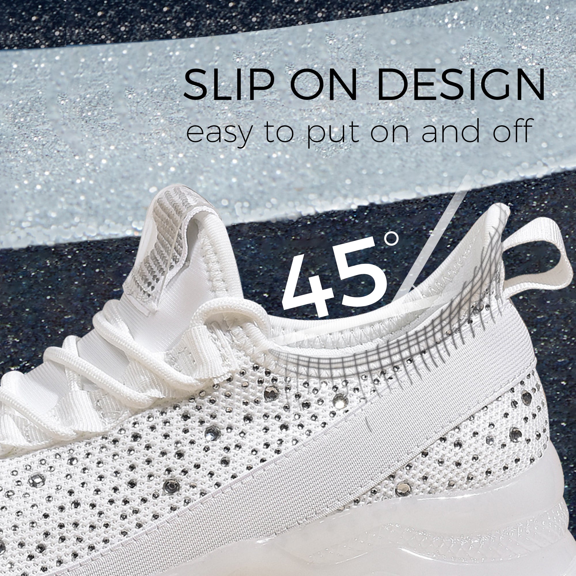 Lucky Step Rhinestone Mesh Slip-On Sneakers