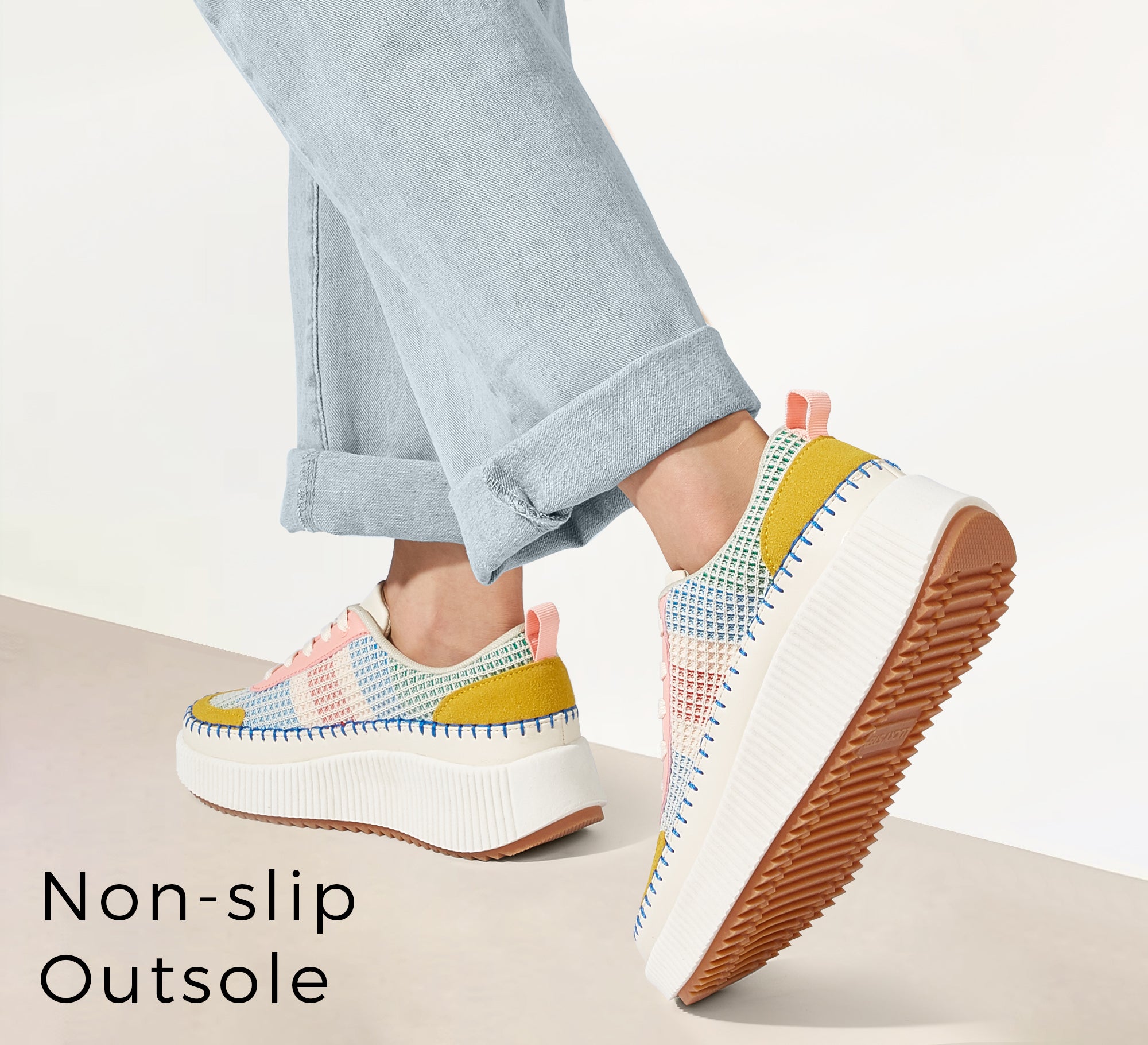 Women's Chunky Platform Sneakers - Rhinestone Braided Walking Shoes