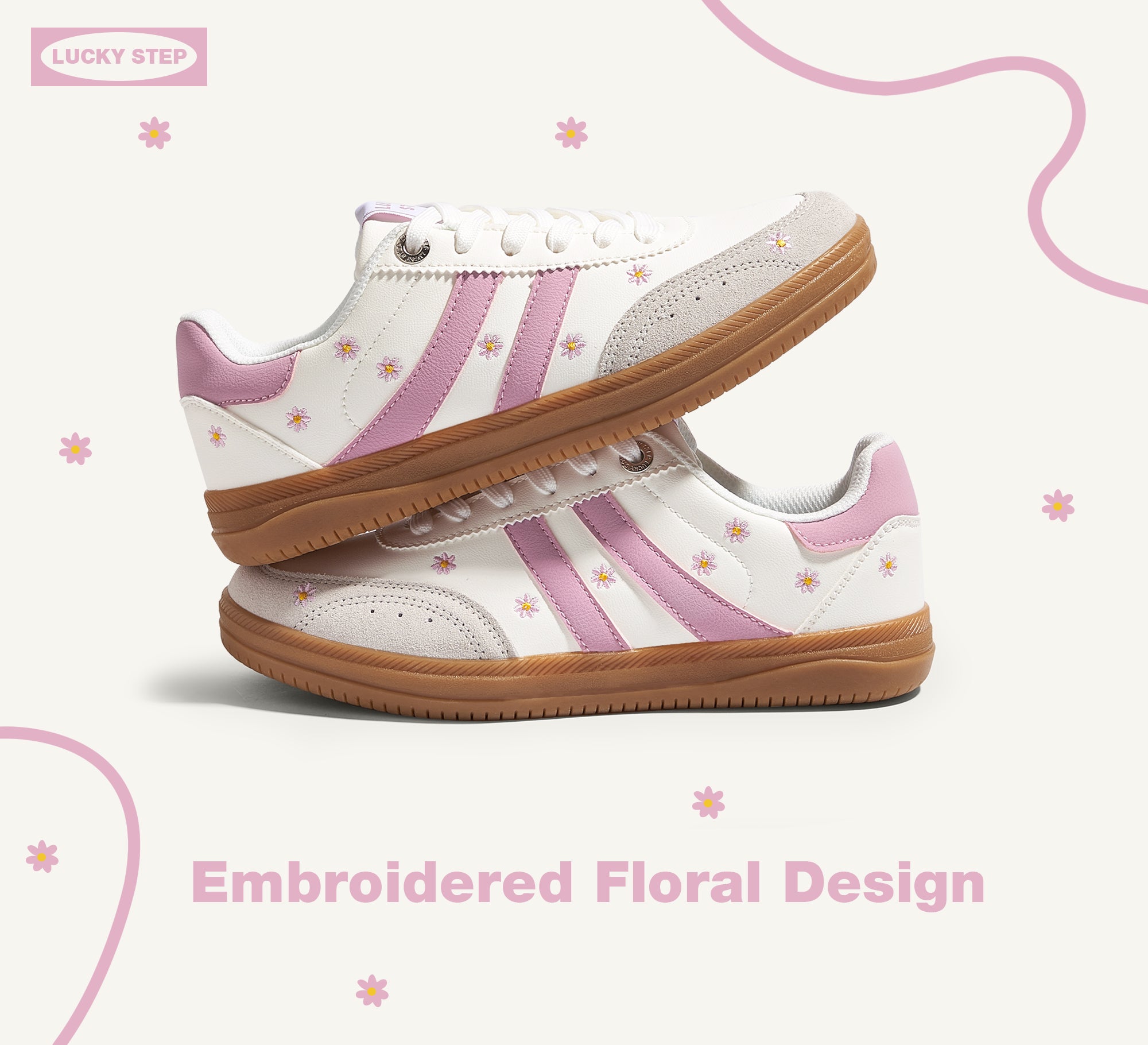 Women's Floral Embroidery Retro Sneakers - Gum Sole Anti-Slip Walking Shoes