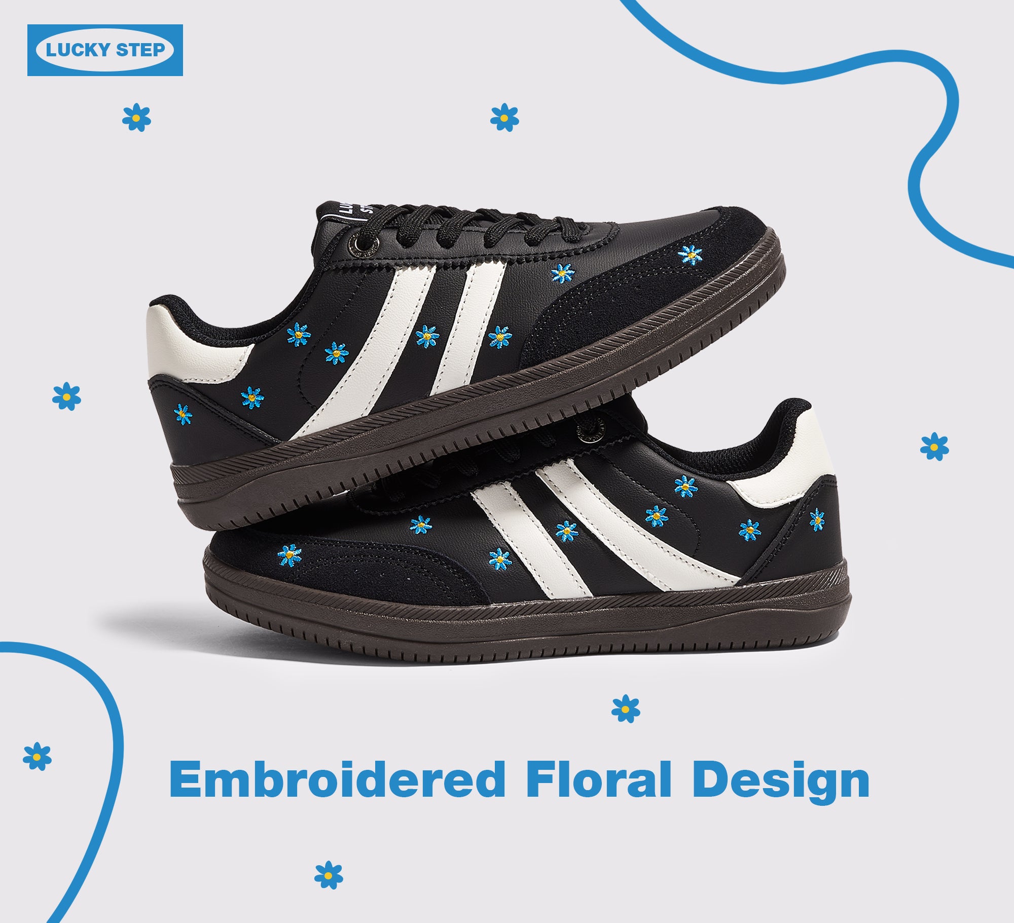 Women's Floral Embroidery Retro Sneakers - Gum Sole Anti-Slip Walking Shoes