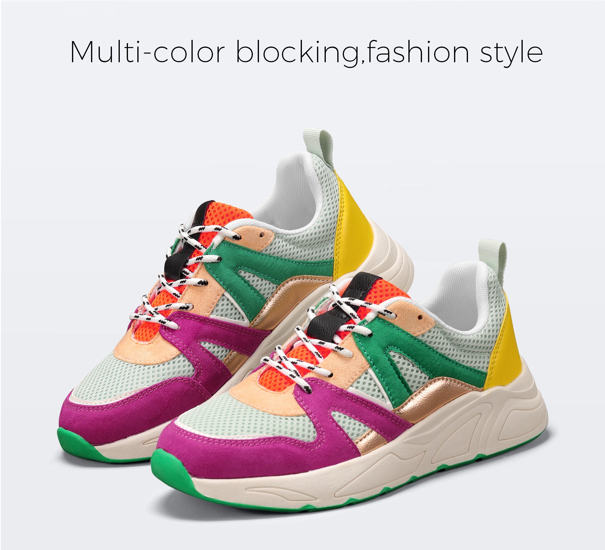 Lucky Step Women’s Retro Colorblock Chunky Sneakers