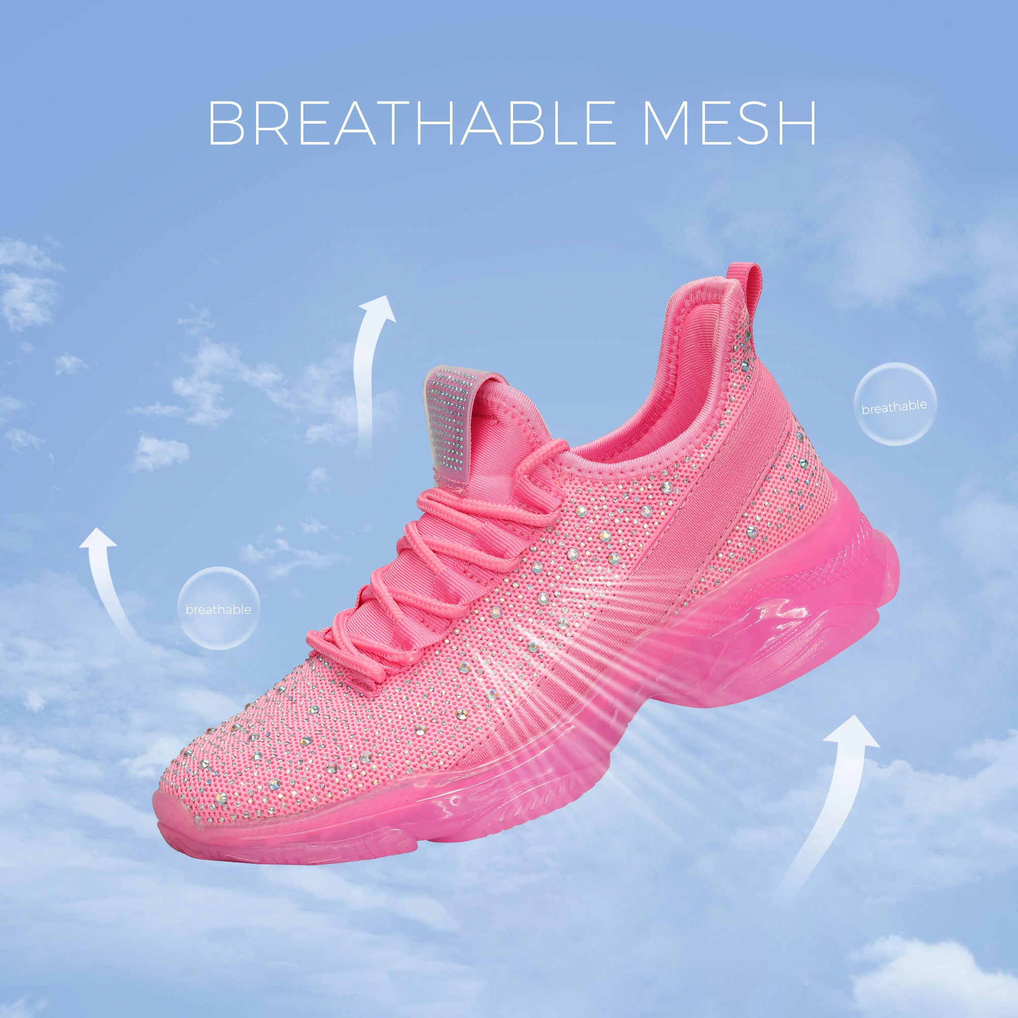 Lucky Step Rhinestone Mesh Slip-On Sneakers