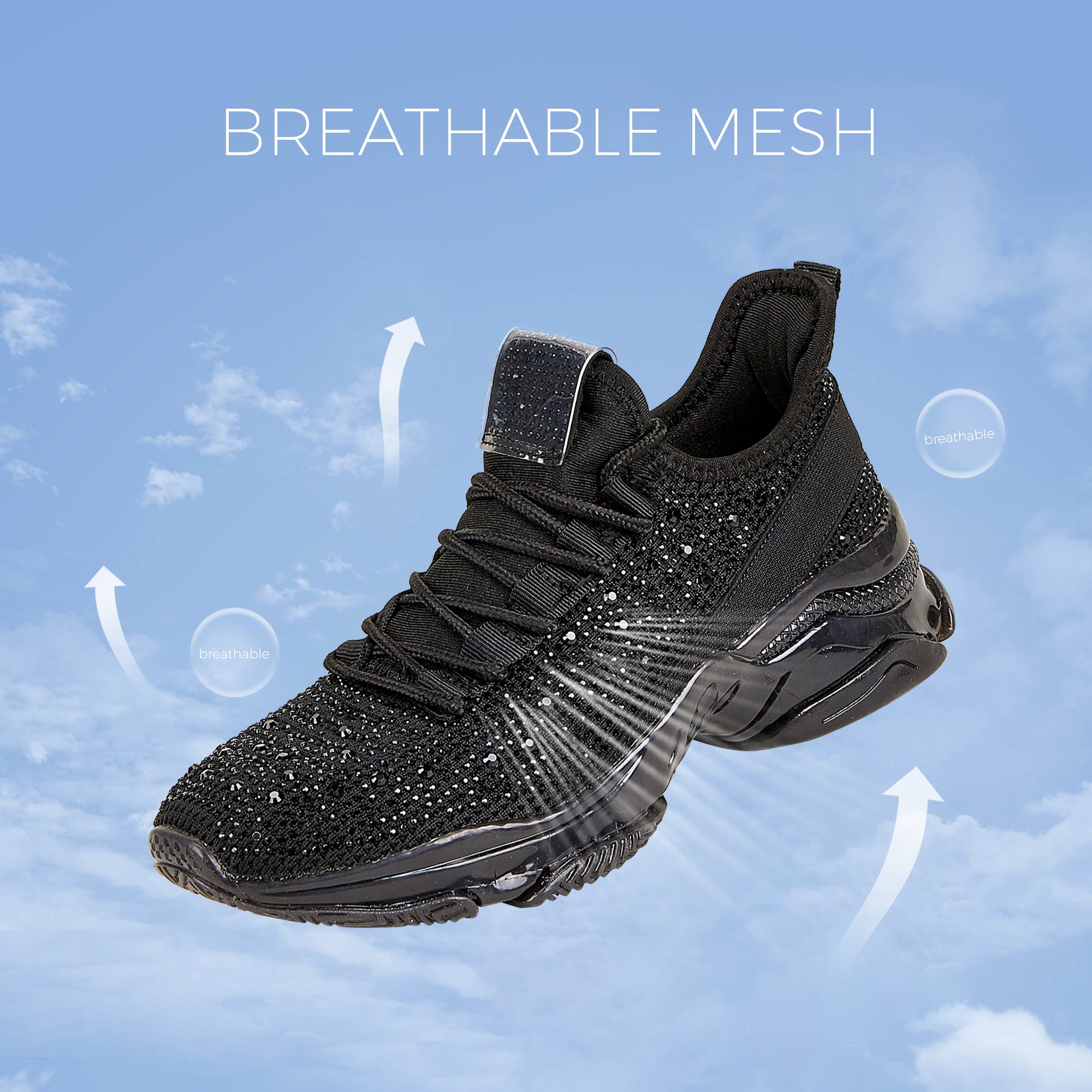 Lucky Step Rhinestone Mesh Slip-On Sneakers