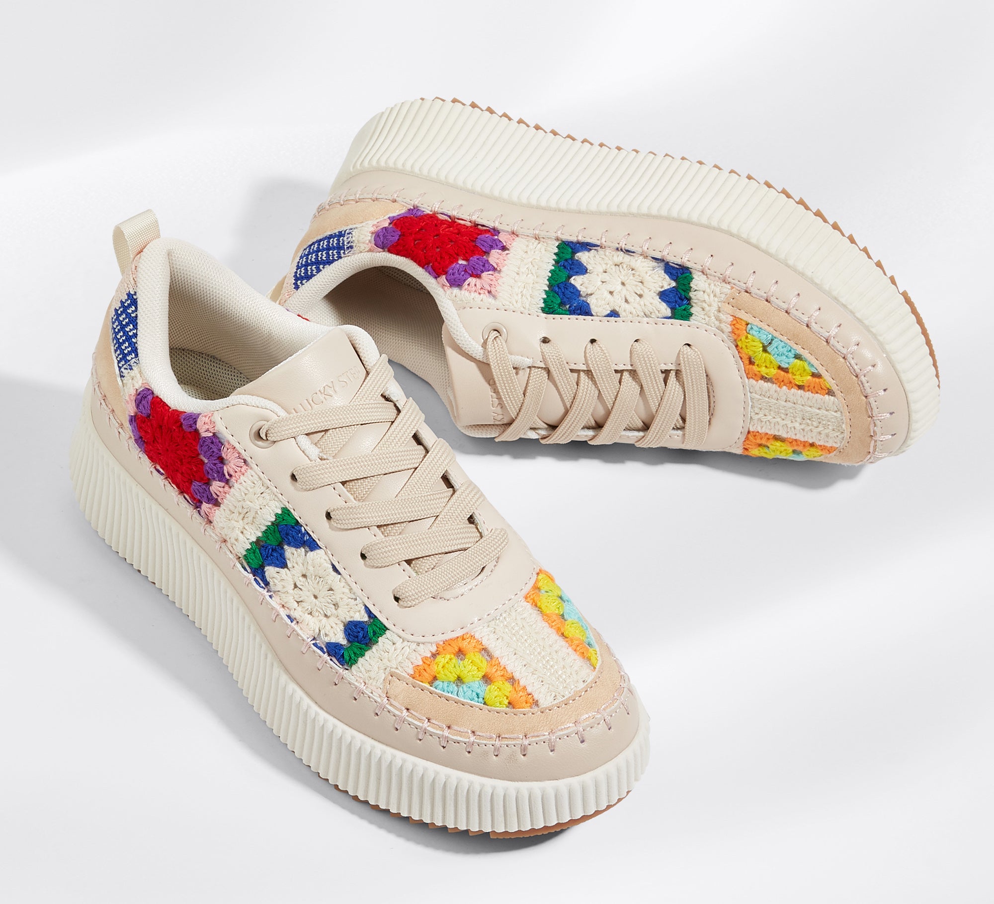 Women's Chunky Platform Sneakers - Rhinestone Braided Walking Shoes