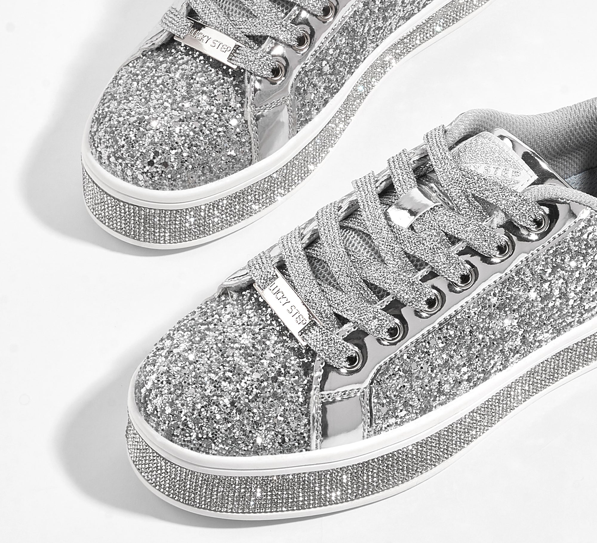 Women's Glitter Wedding Sneakers - Rhinestone Sole Platform Shoes