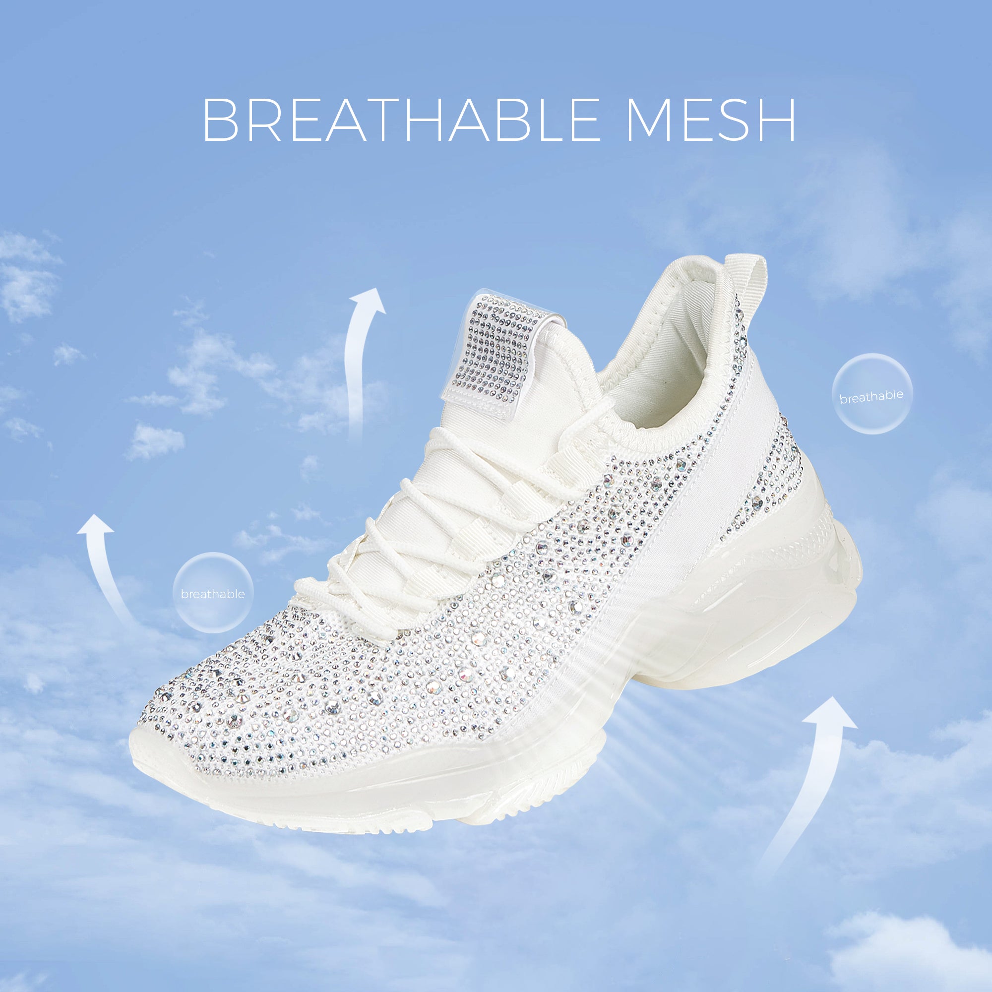 Lucky Step Rhinestone Mesh Slip-On Sneakers