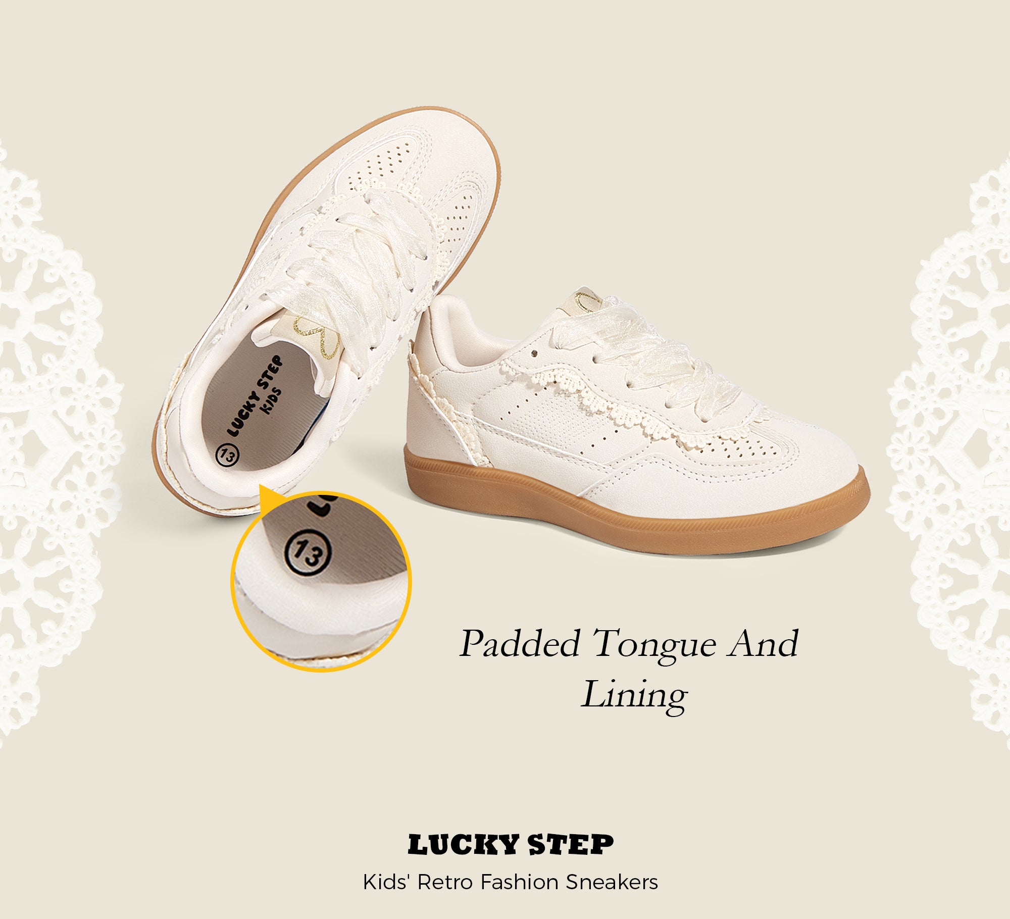 Kids Floral Retro Sneakers - Dual Laces Gum Sole Walking Shoes