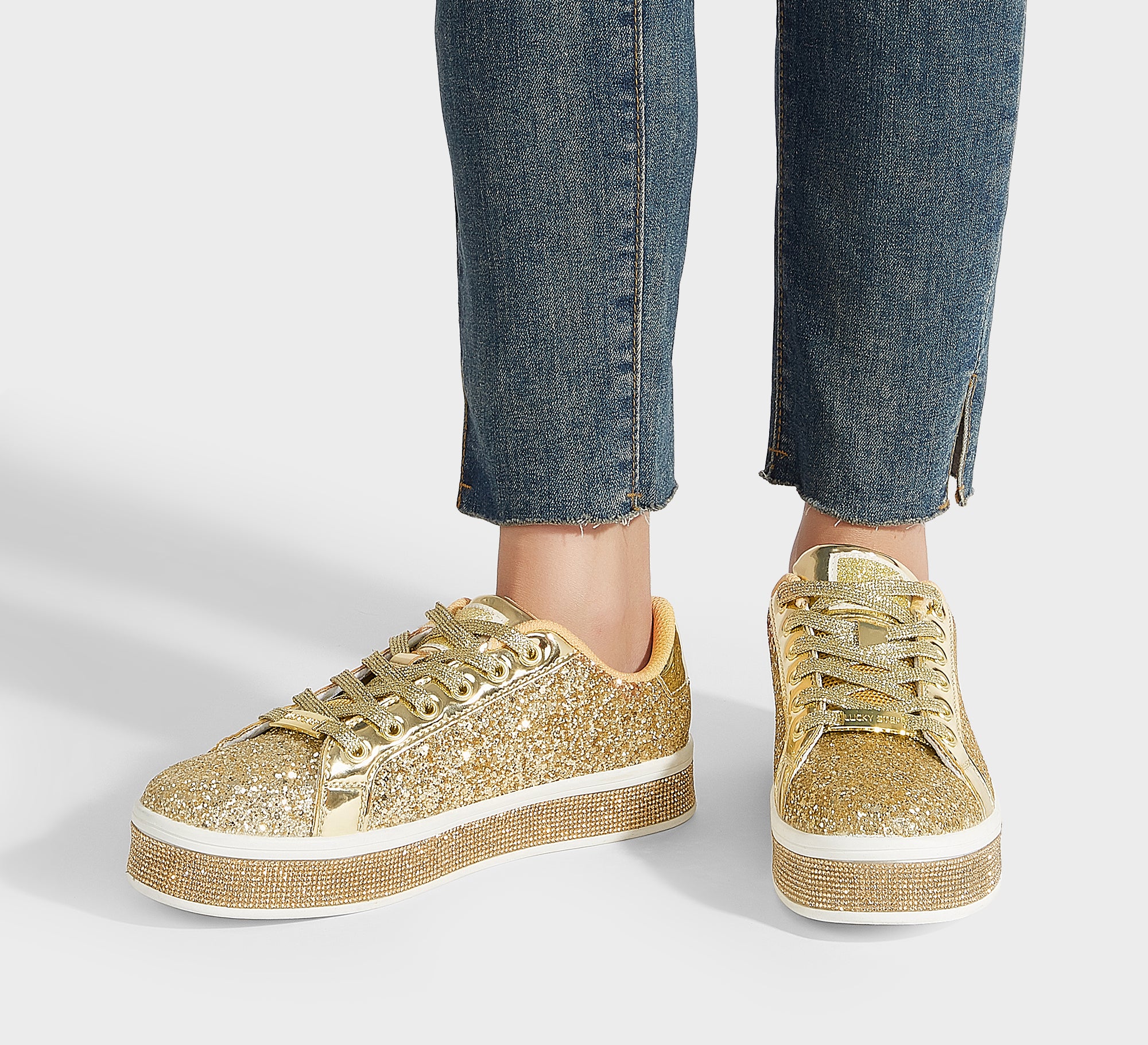 Women's Glitter Wedding Sneakers - Rhinestone Sole Platform Shoes