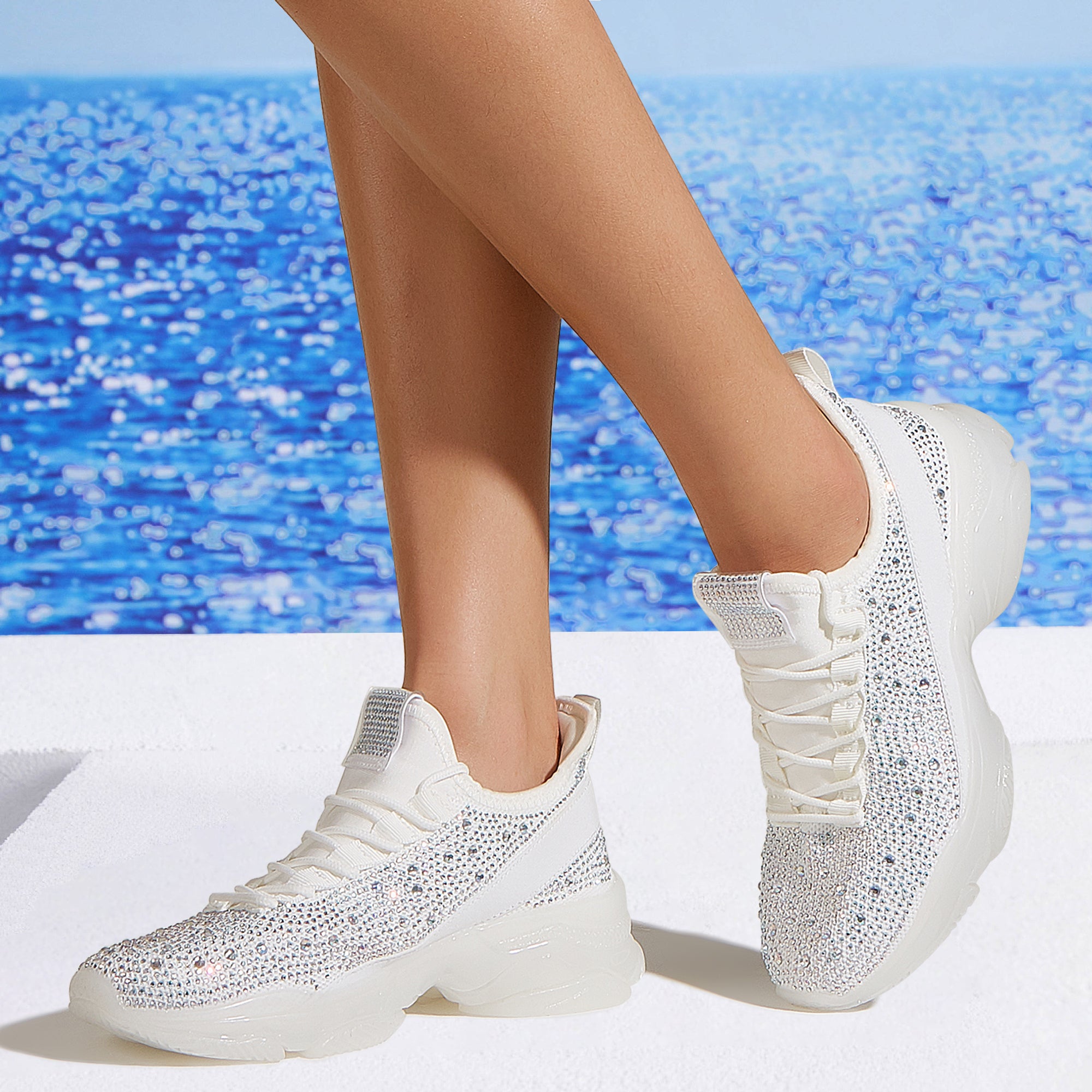 Lucky Step Rhinestone Mesh Slip-On Sneakers