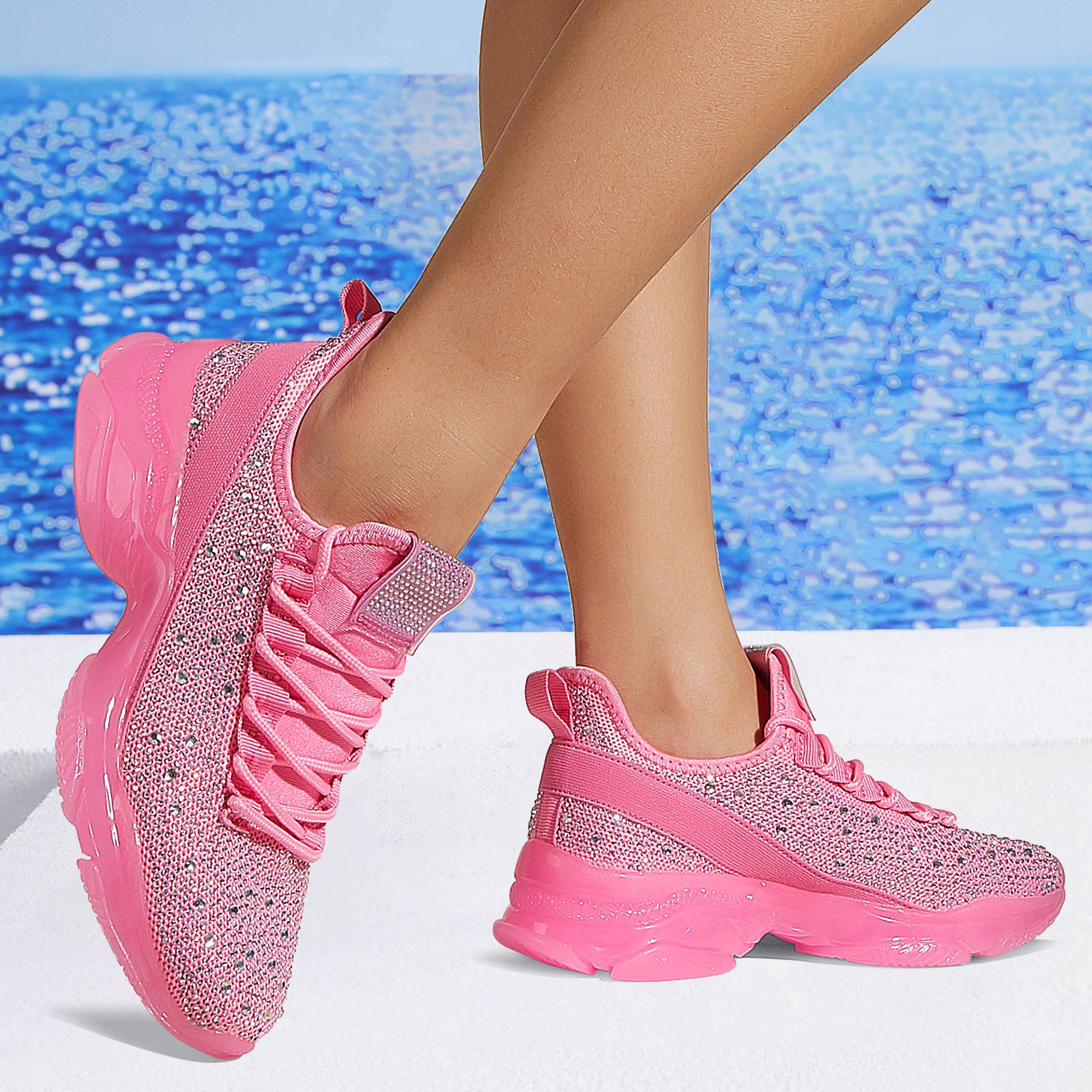 Lucky Step Rhinestone Mesh Slip-On Sneakers