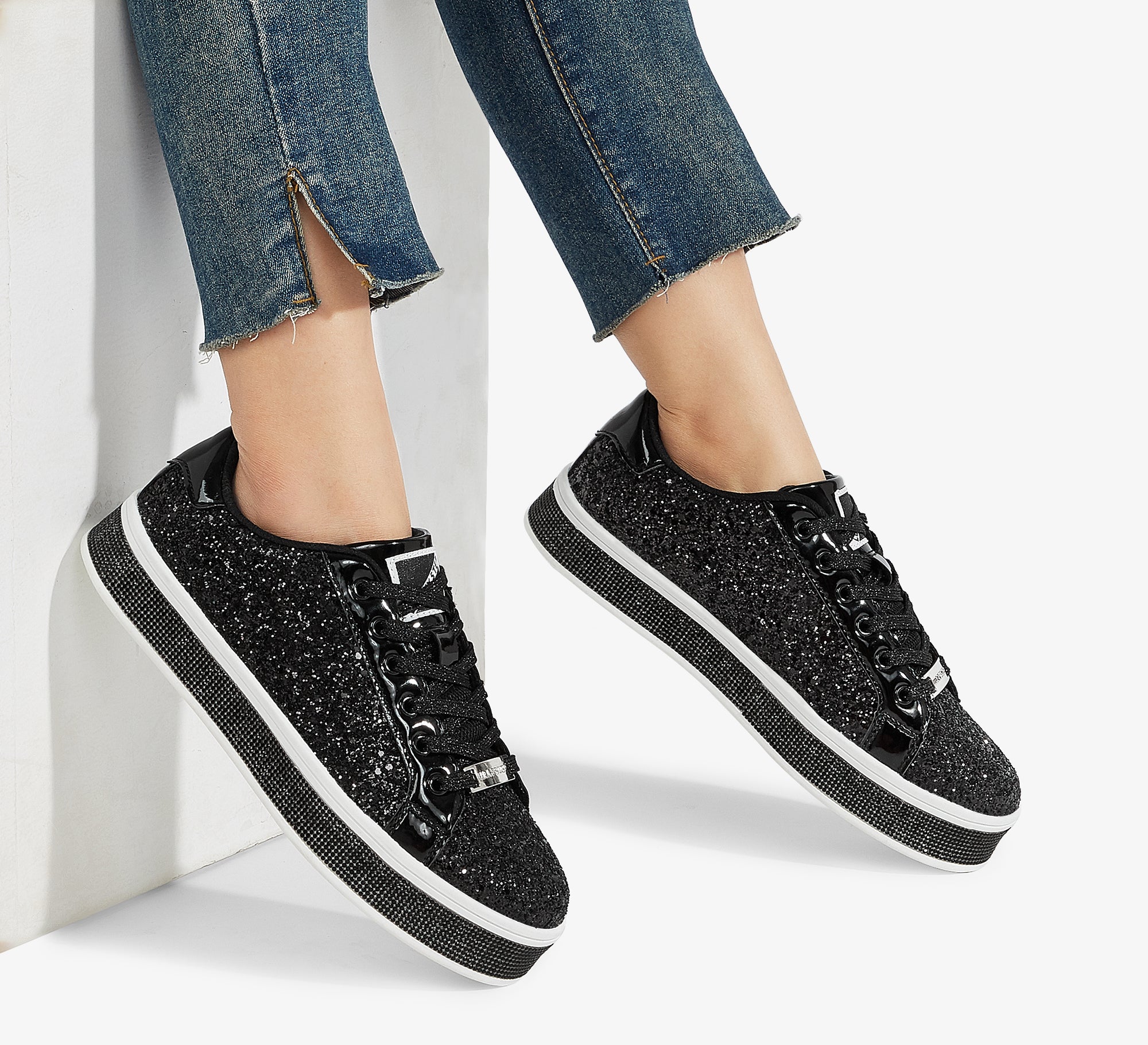 Women's Glitter Wedding Sneakers - Rhinestone Sole Platform Shoes