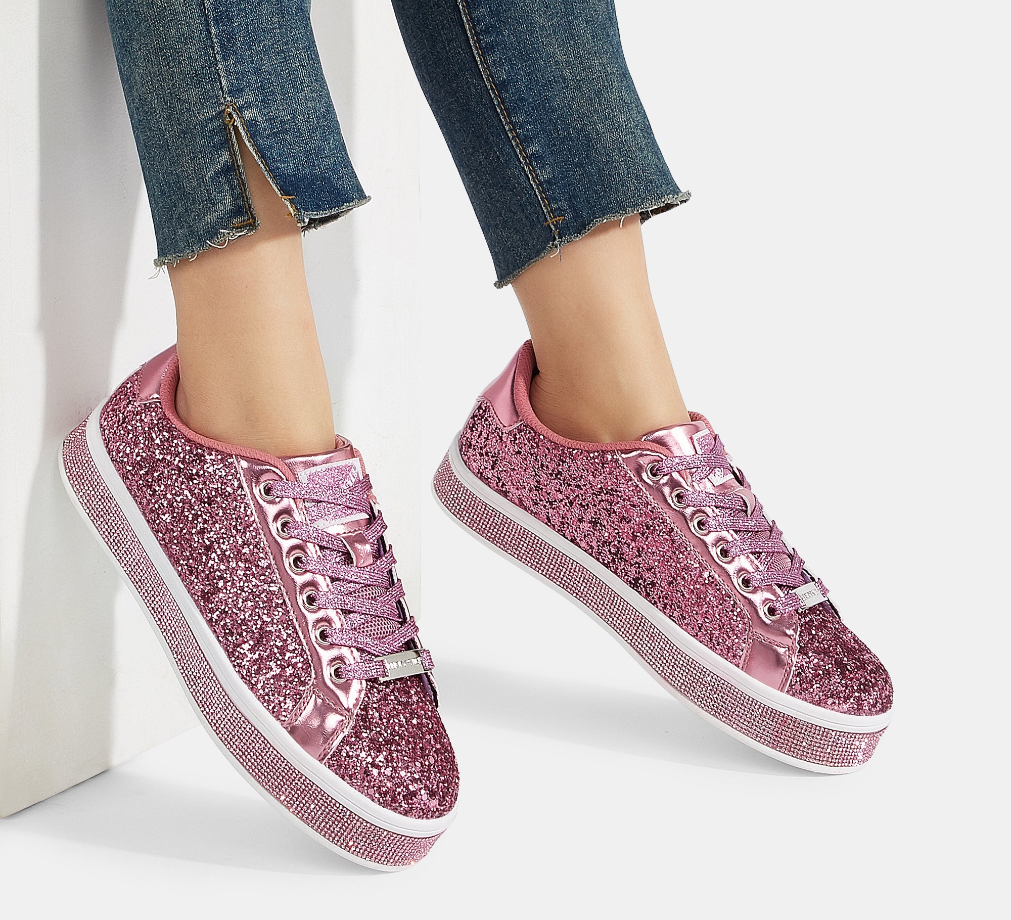 Women's Glitter Wedding Sneakers - Rhinestone Sole Platform Shoes