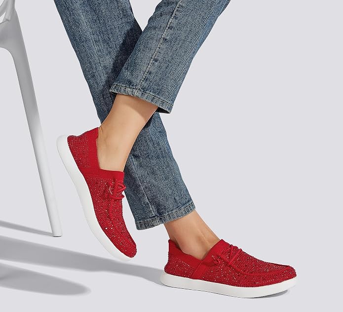 Lucky Step Rhinestone Knit Slip-On Sneakers