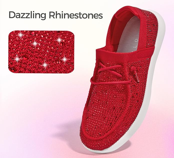 Lucky Step Rhinestone Knit Slip-On Sneakers