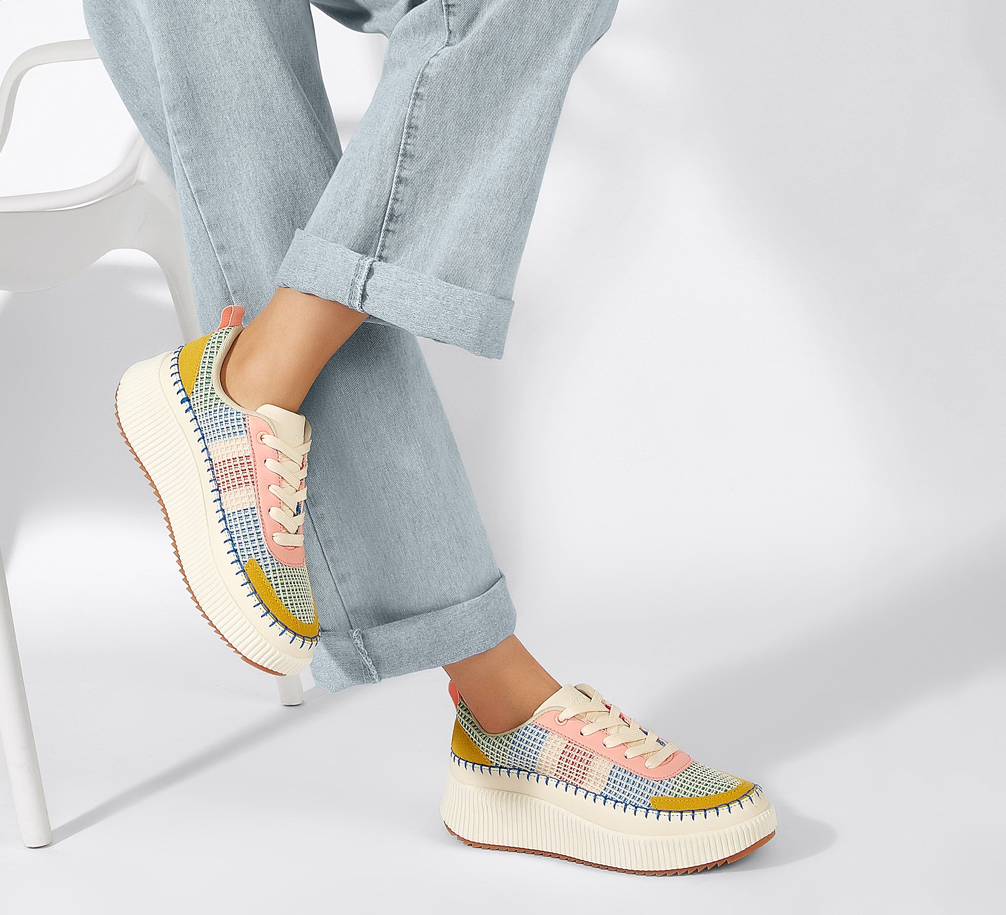 Women's Chunky Platform Sneakers - Rhinestone Braided Walking Shoes