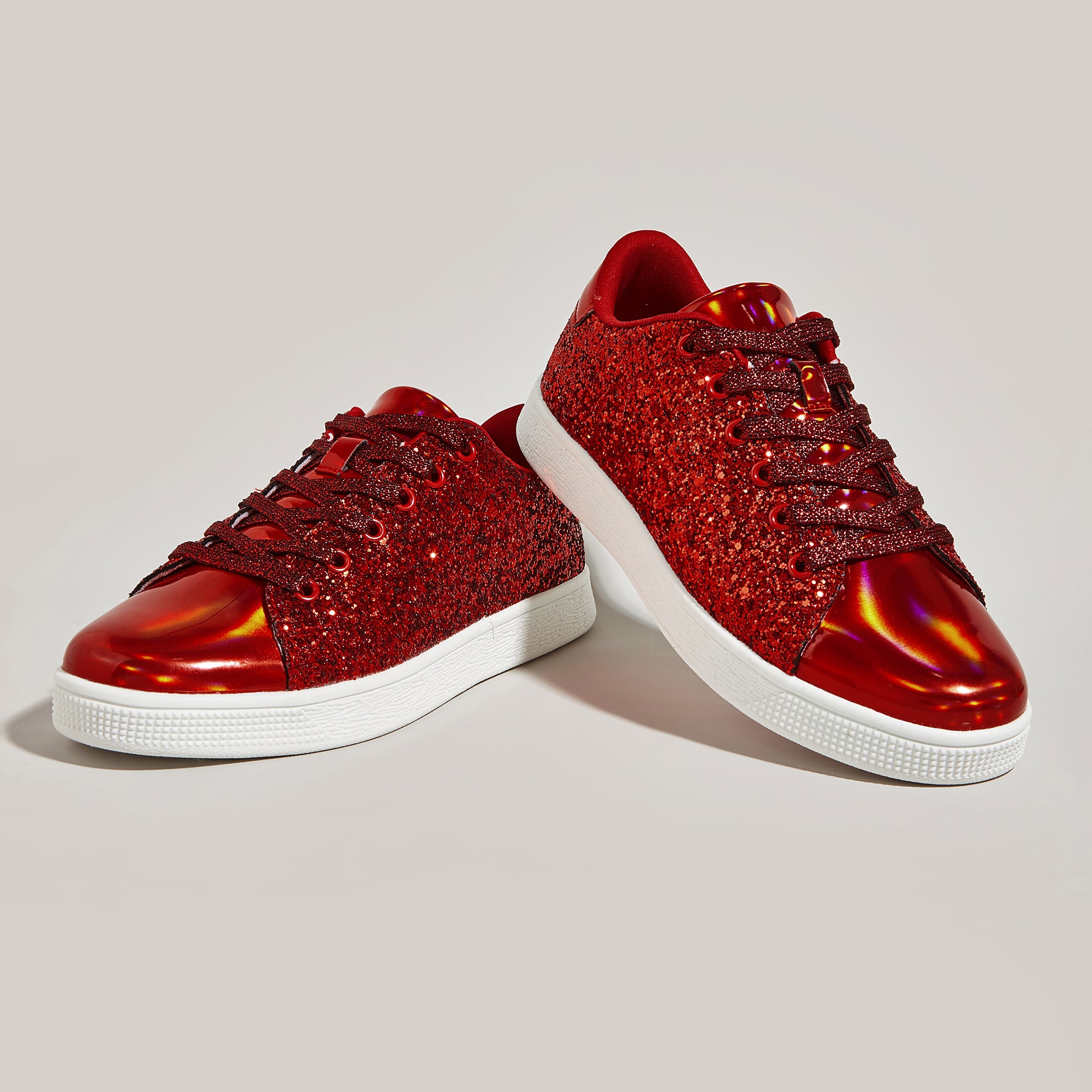 Women's Glitter Sneakers - Sparkly Bling Fashion Lace-Up Shoes