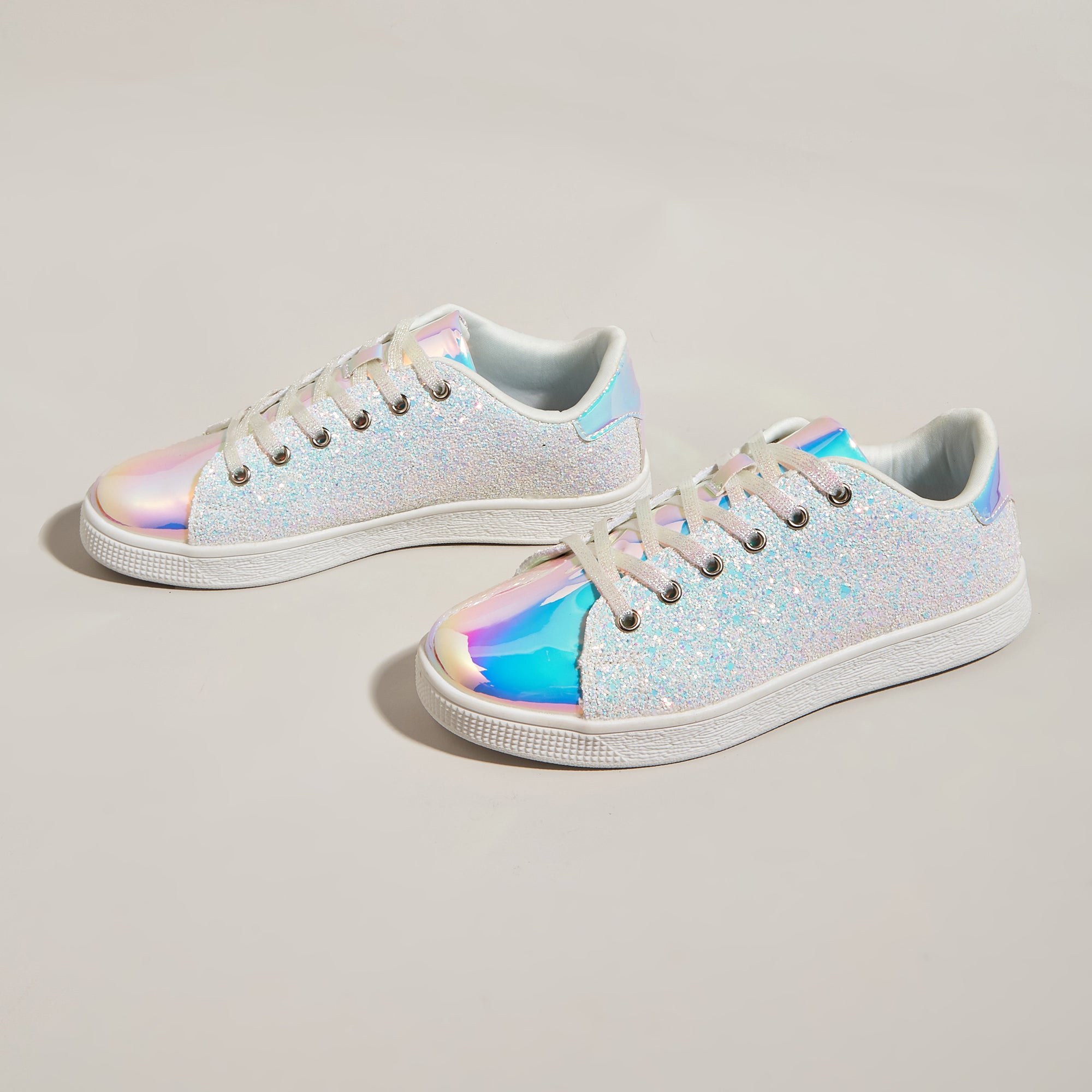 Women's Glitter Sneakers - Sparkly Bling Fashion Lace-Up Shoes