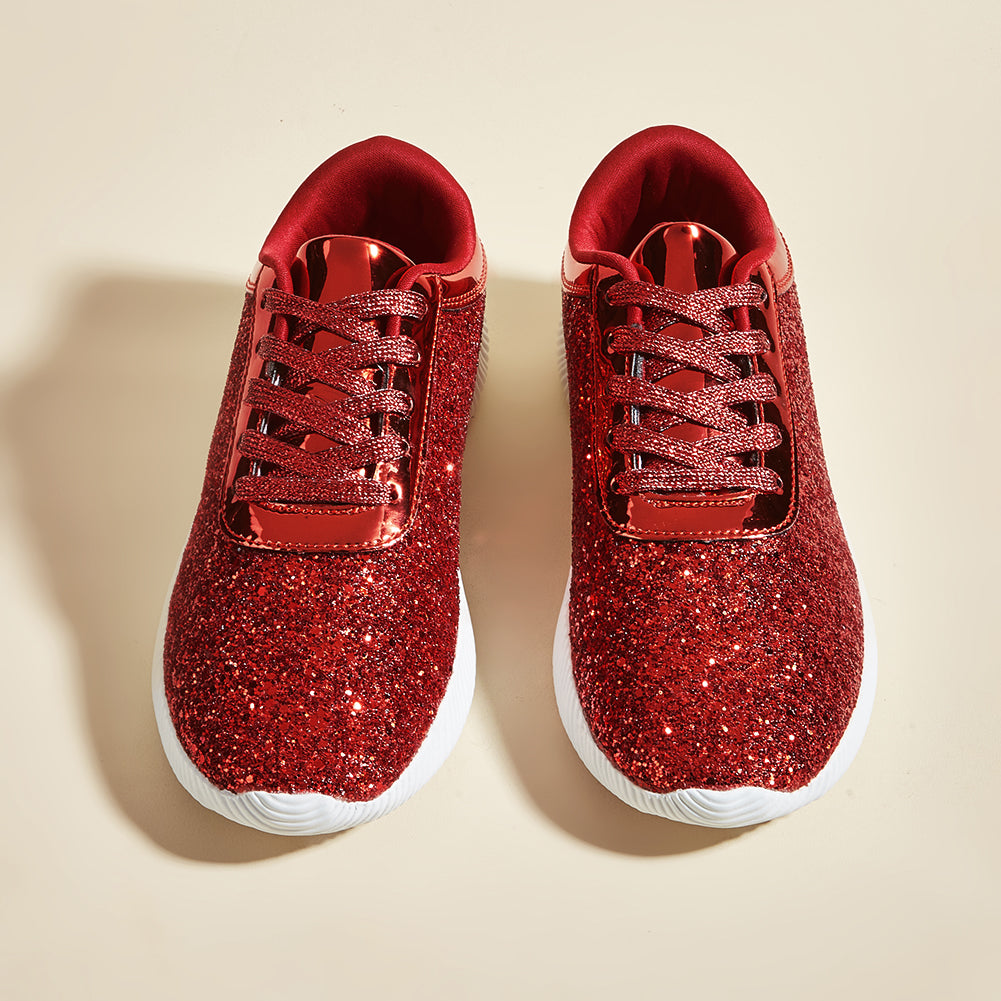 Women's Glitter Sequins Tennis Shoes - Sparkly Retro Braided Walking Sneakers