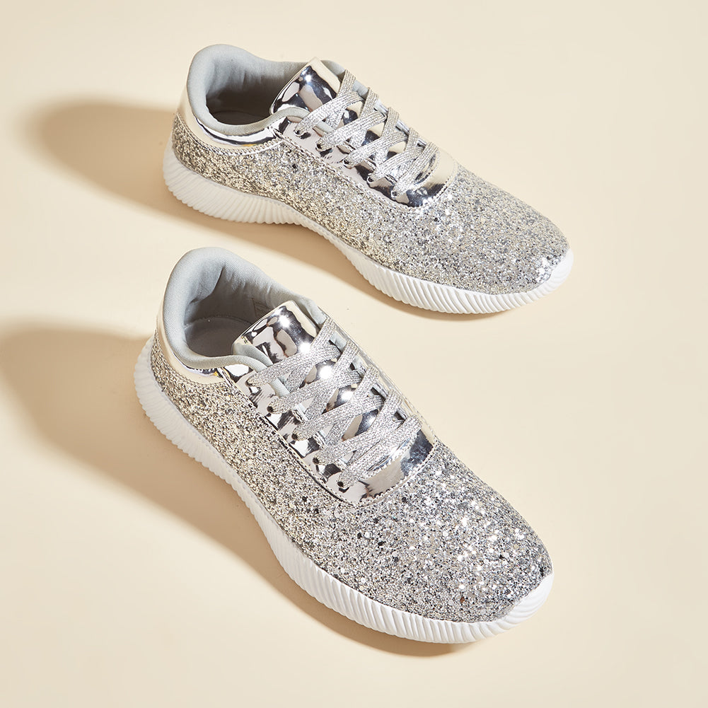 Women's Glitter Sequins Tennis Shoes - Sparkly Retro Braided Walking Sneakers