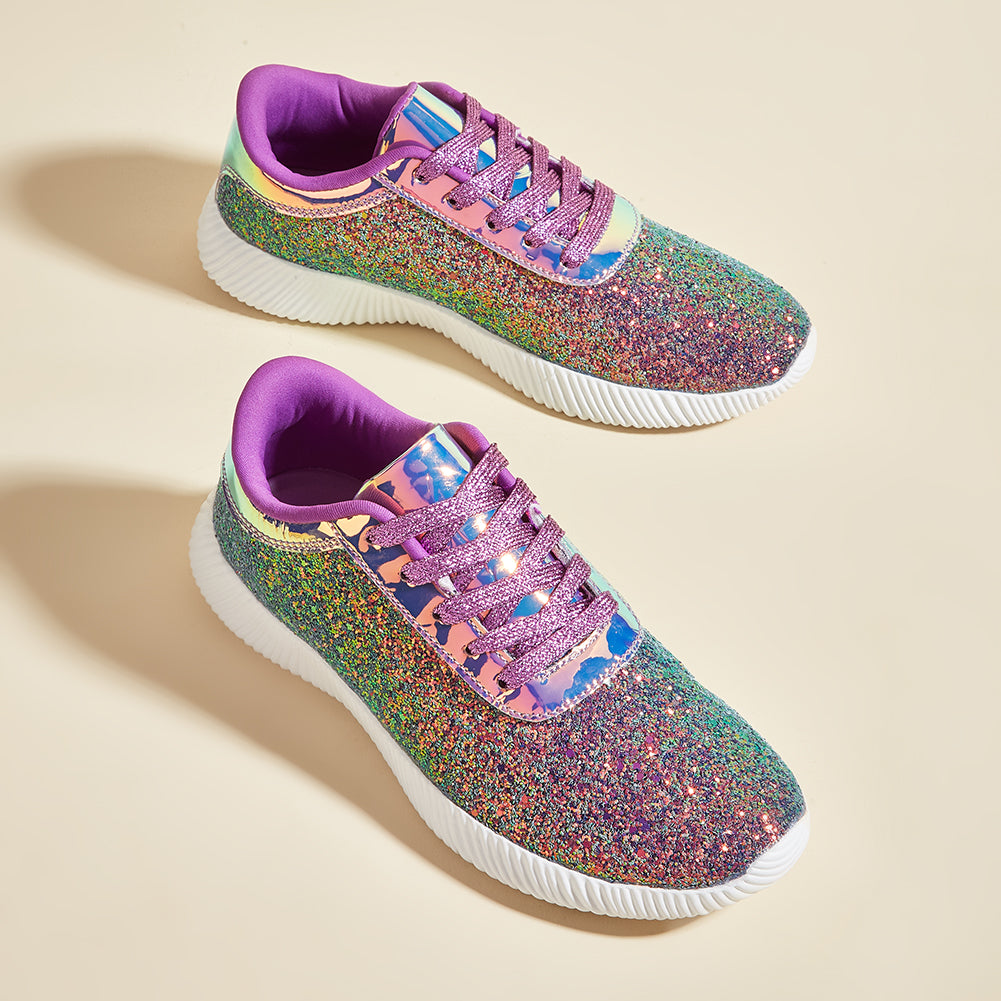 Women's Glitter Sequins Tennis Shoes - Sparkly Retro Braided Walking Sneakers