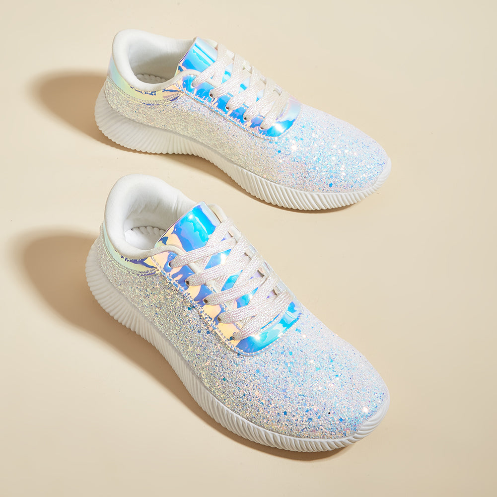 Women's Glitter Sequins Tennis Shoes - Sparkly Retro Braided Walking Sneakers