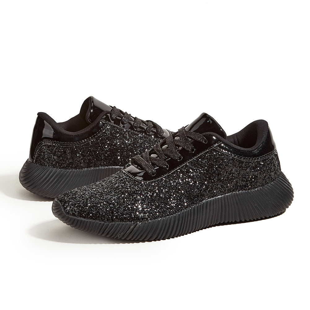 Women's Glitter Sequins Tennis Shoes - Sparkly Retro Braided Walking Sneakers