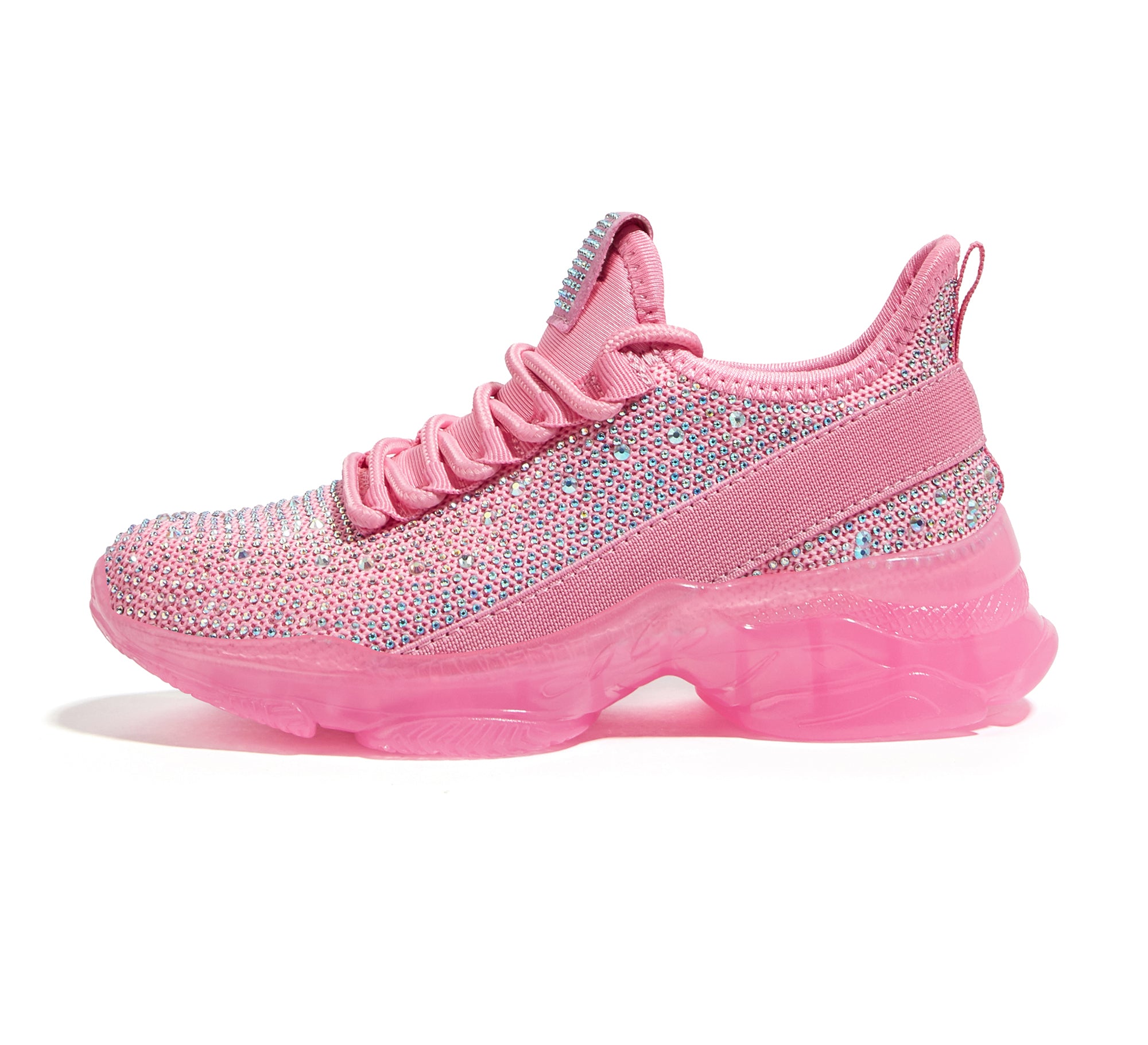 Girls Rhinestone Slip-On Sneakers - Kids Sparkly Lightweight Tennis Shoes with Jelly Sole & 1.57" Platform