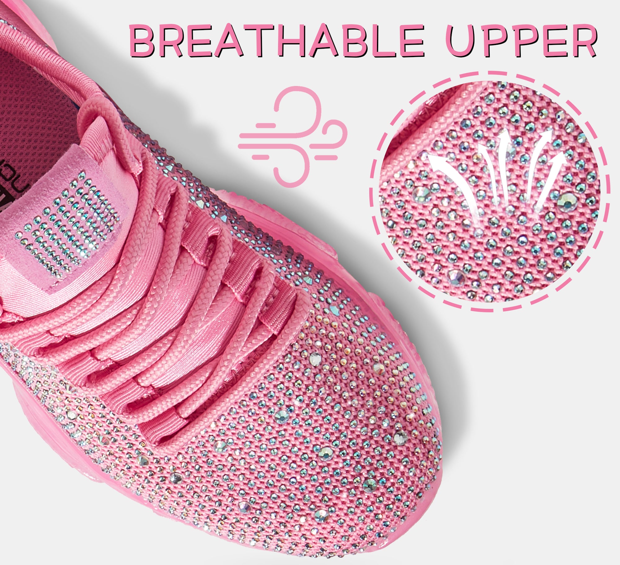 Girls Rhinestone Slip-On Sneakers - Kids Sparkly Lightweight Tennis Shoes with Jelly Sole & 1.57" Platform