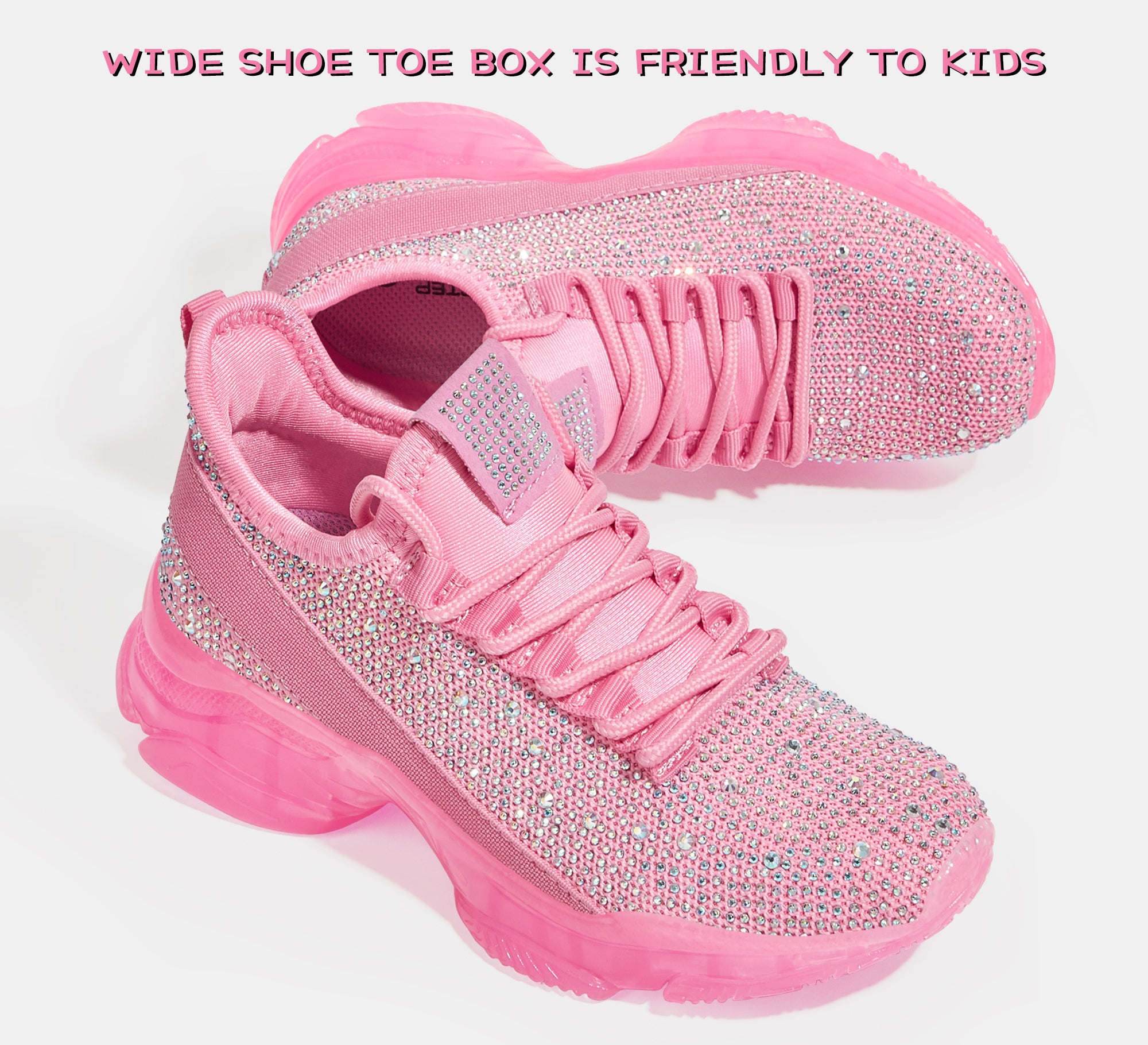 Girls Rhinestone Slip-On Sneakers - Kids Sparkly Lightweight Tennis Shoes with Jelly Sole & 1.57" Platform