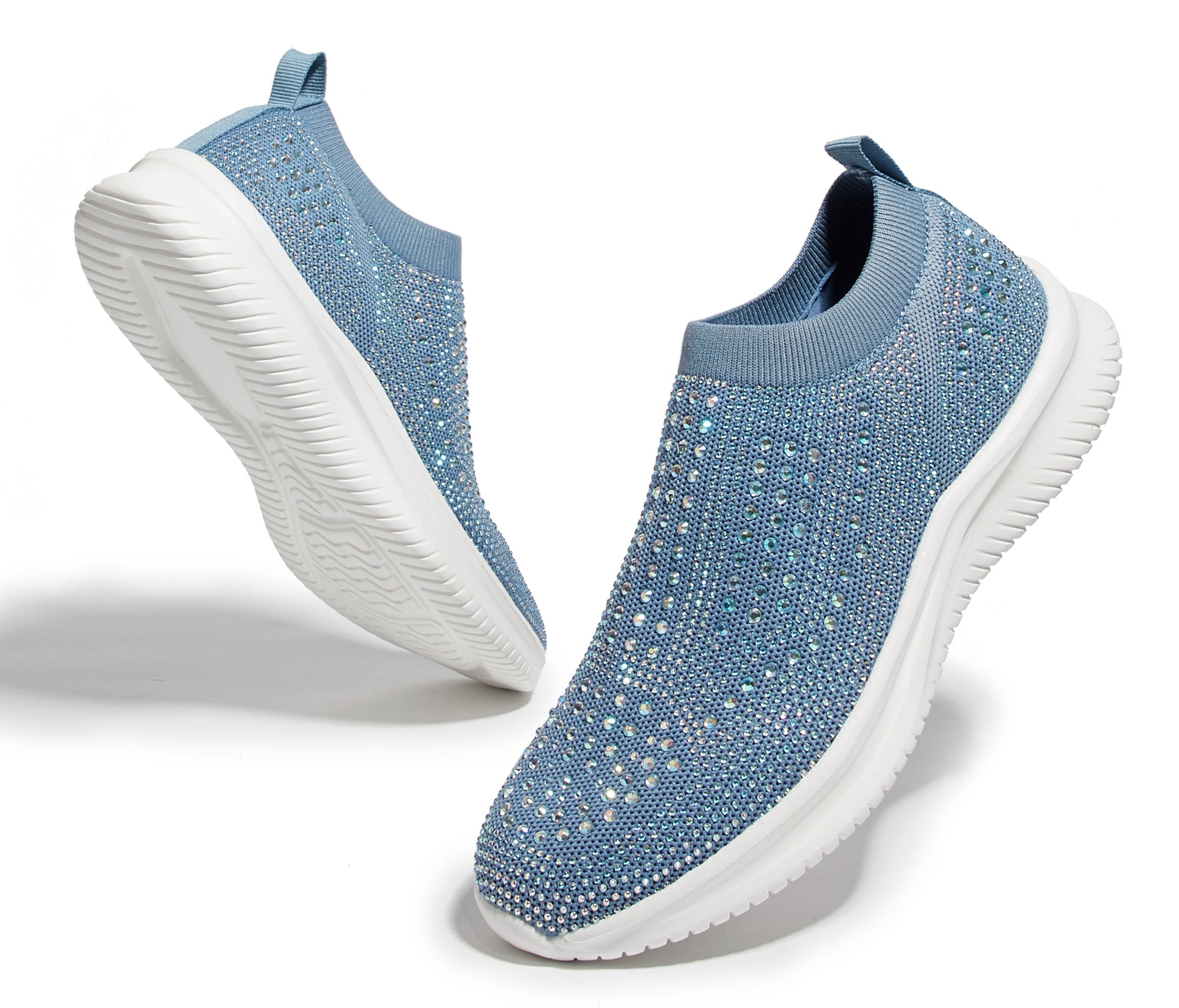 Women's Rhinestone Mesh Slip-On Walking Shoes - Breathable Sparkle Glitter Sneakers with Memory Foam