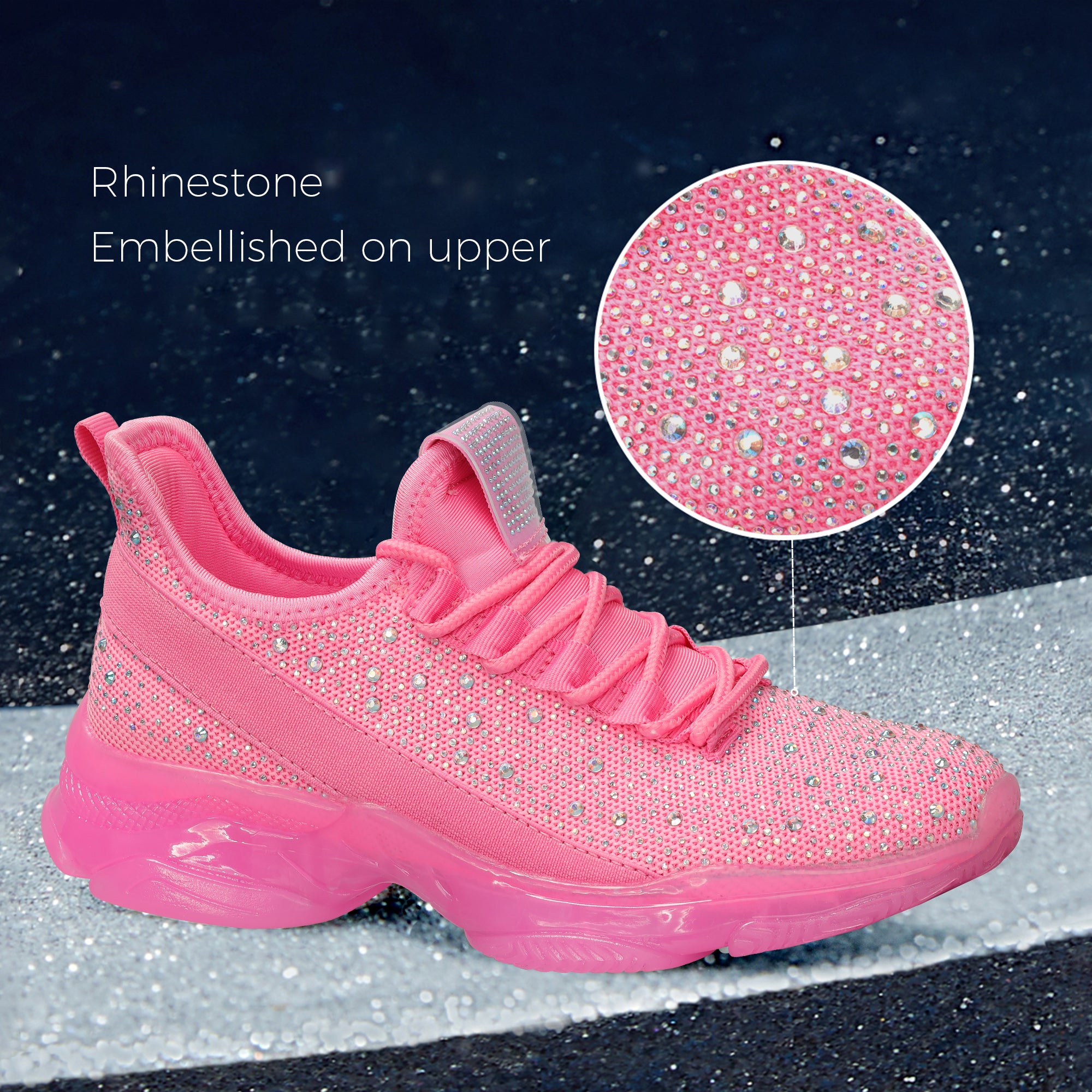 Lucky Step Rhinestone Mesh Slip-On Sneakers