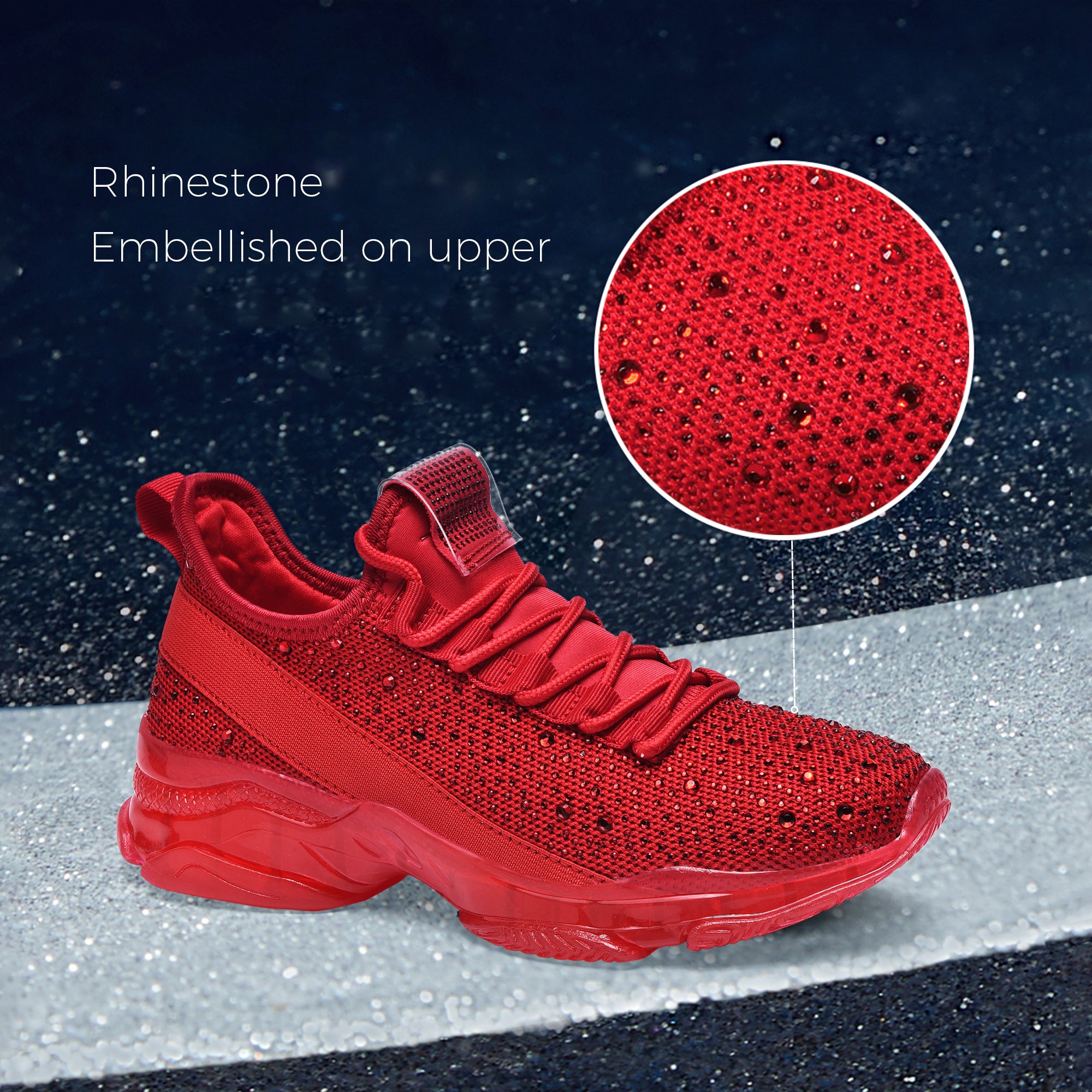 Lucky Step Rhinestone Mesh Slip-On Sneakers