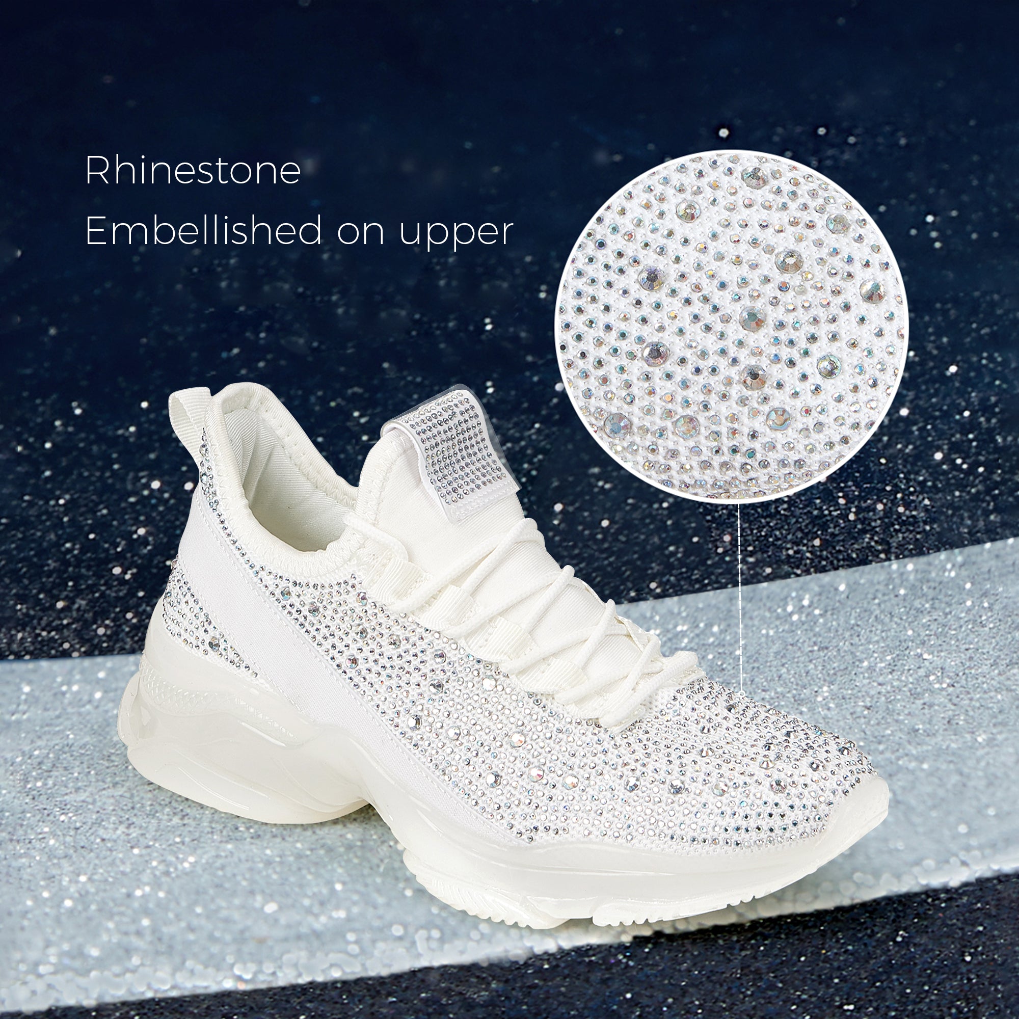 Lucky Step Rhinestone Mesh Slip-On Sneakers
