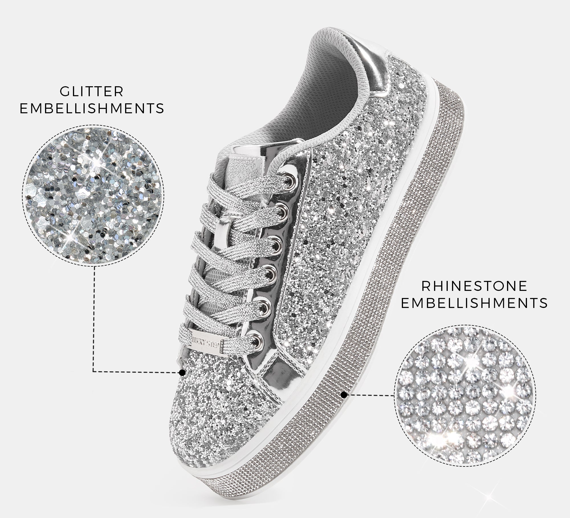 Women's Glitter Wedding Sneakers - Rhinestone Sole Platform Shoes