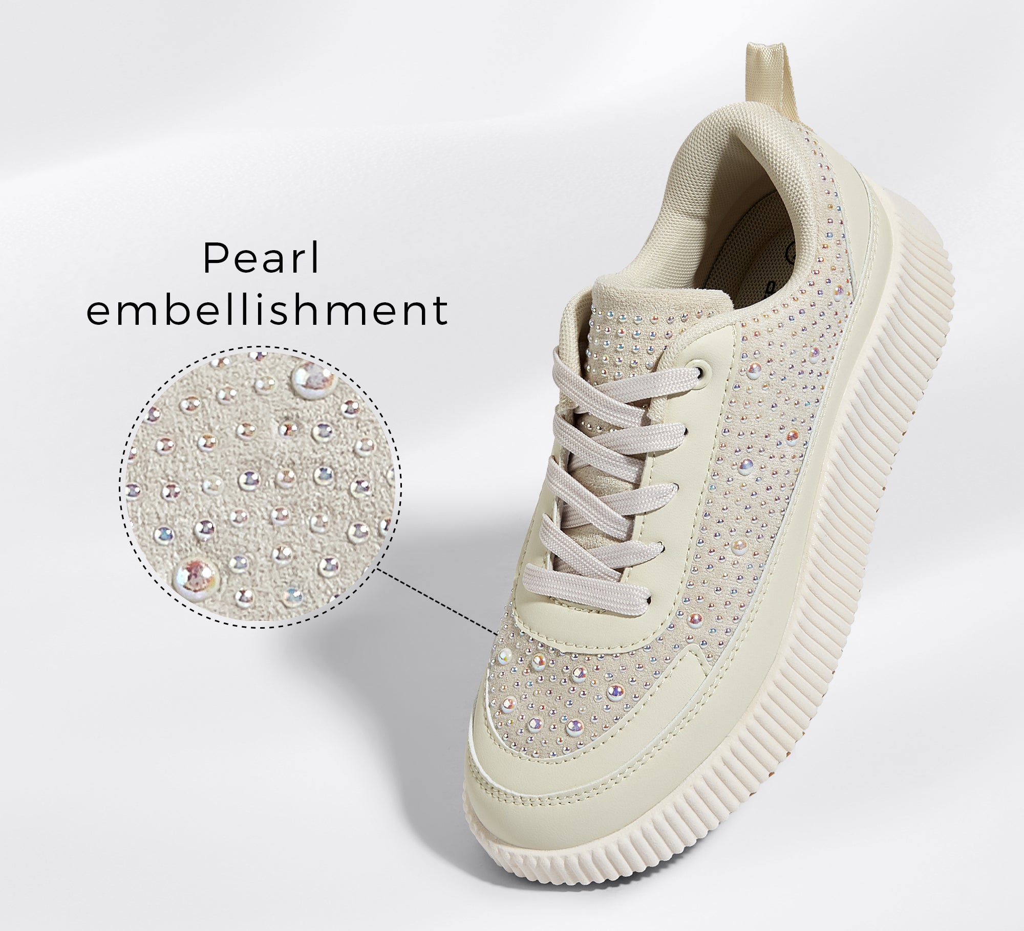 Women's Chunky Platform Sneakers - Rhinestone Braided Walking Shoes