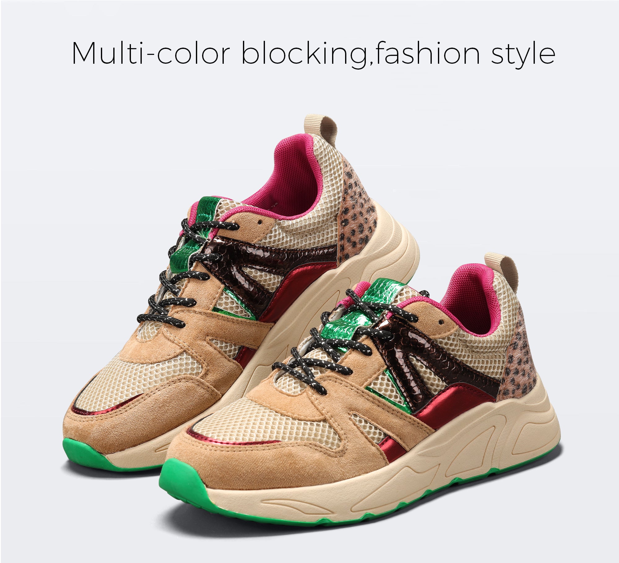 Lucky Step Women’s Retro Colorblock Chunky Sneakers