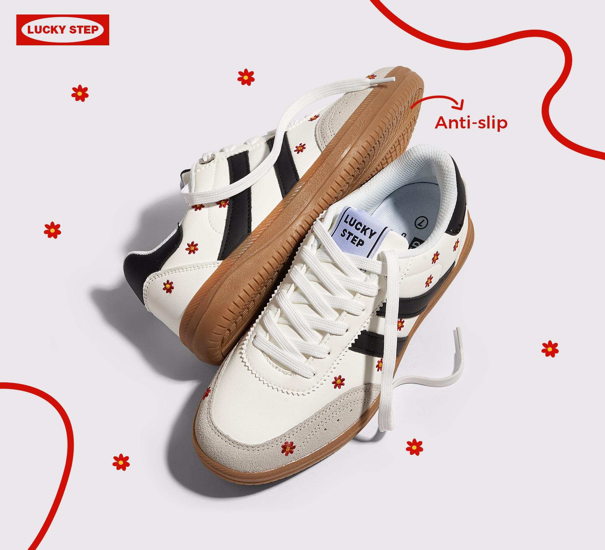 Women's Floral Embroidery Retro Sneakers - Gum Sole Anti-Slip Walking Shoes
