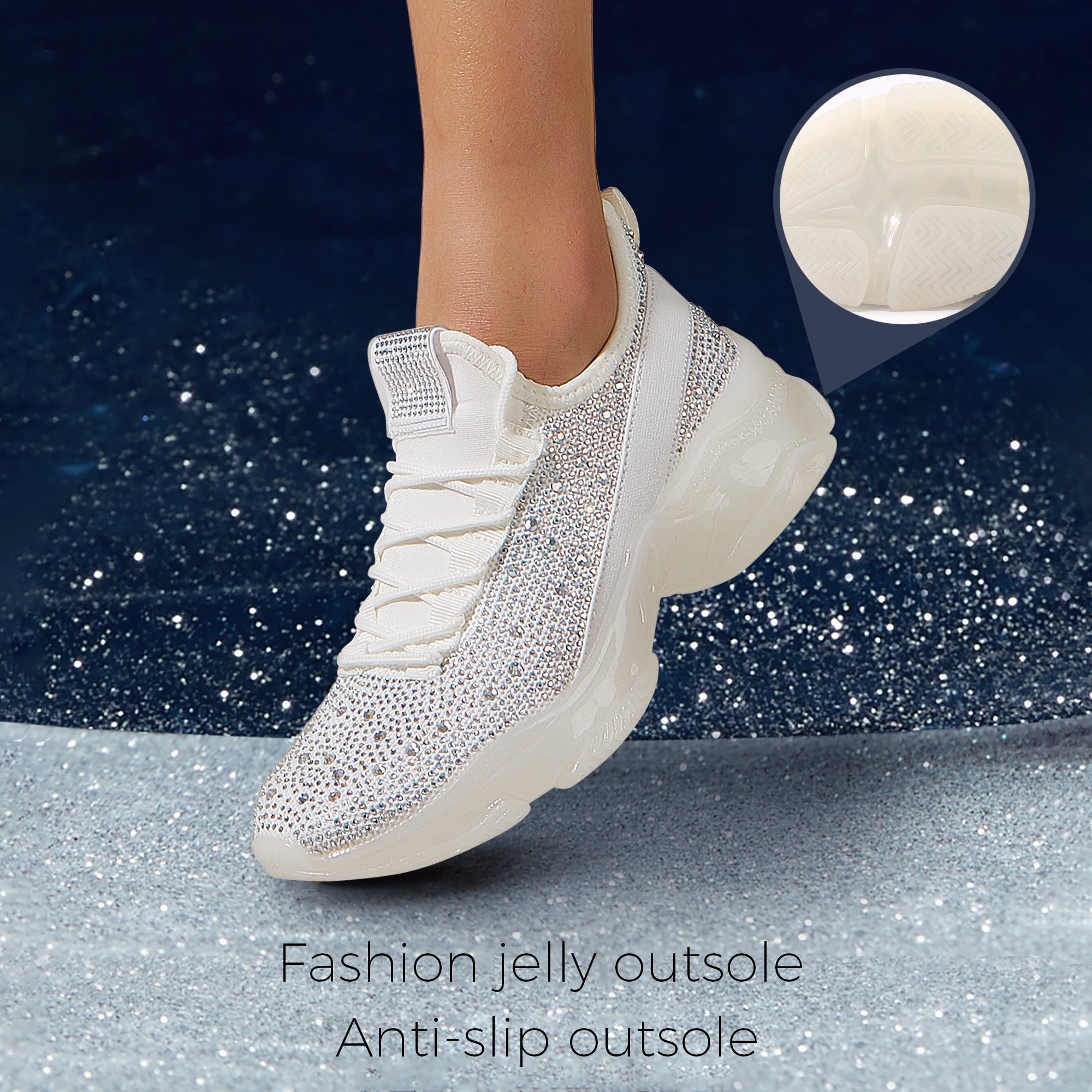 Lucky Step Rhinestone Mesh Slip-On Sneakers