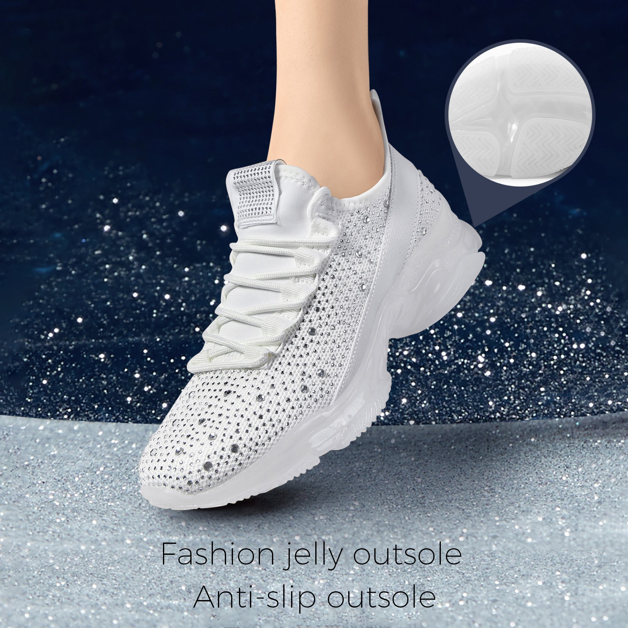 Lucky Step Rhinestone Mesh Slip-On Sneakers