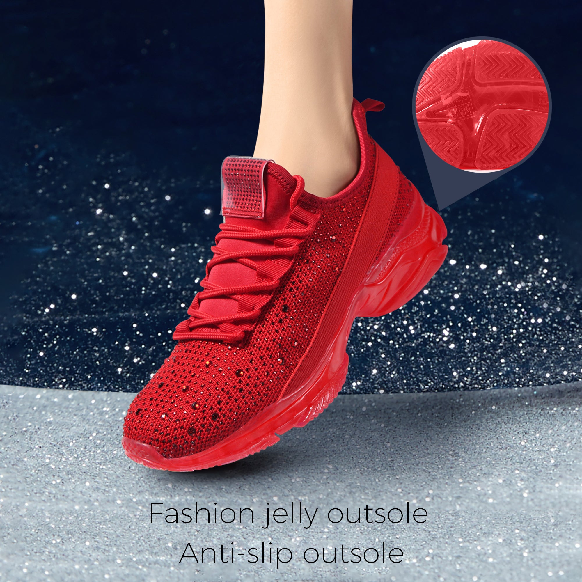 Lucky Step Rhinestone Mesh Slip-On Sneakers