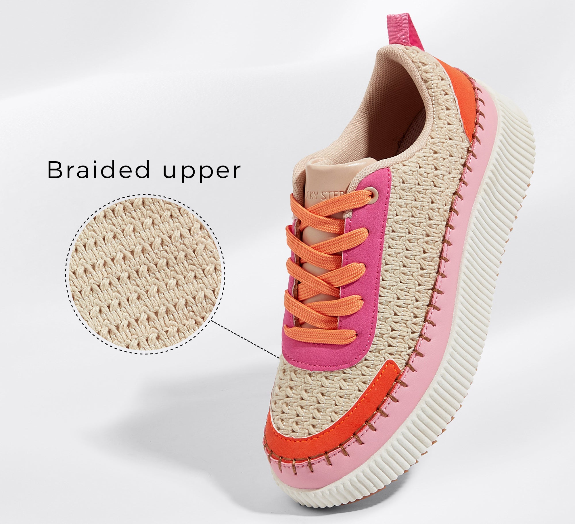 Women's Chunky Platform Sneakers - Rhinestone Braided Walking Shoes
