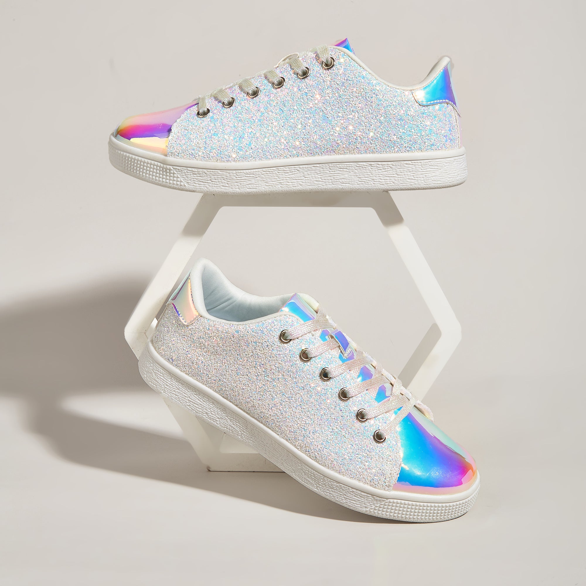 Women's Glitter Sneakers - Sparkly Bling Fashion Lace-Up Shoes